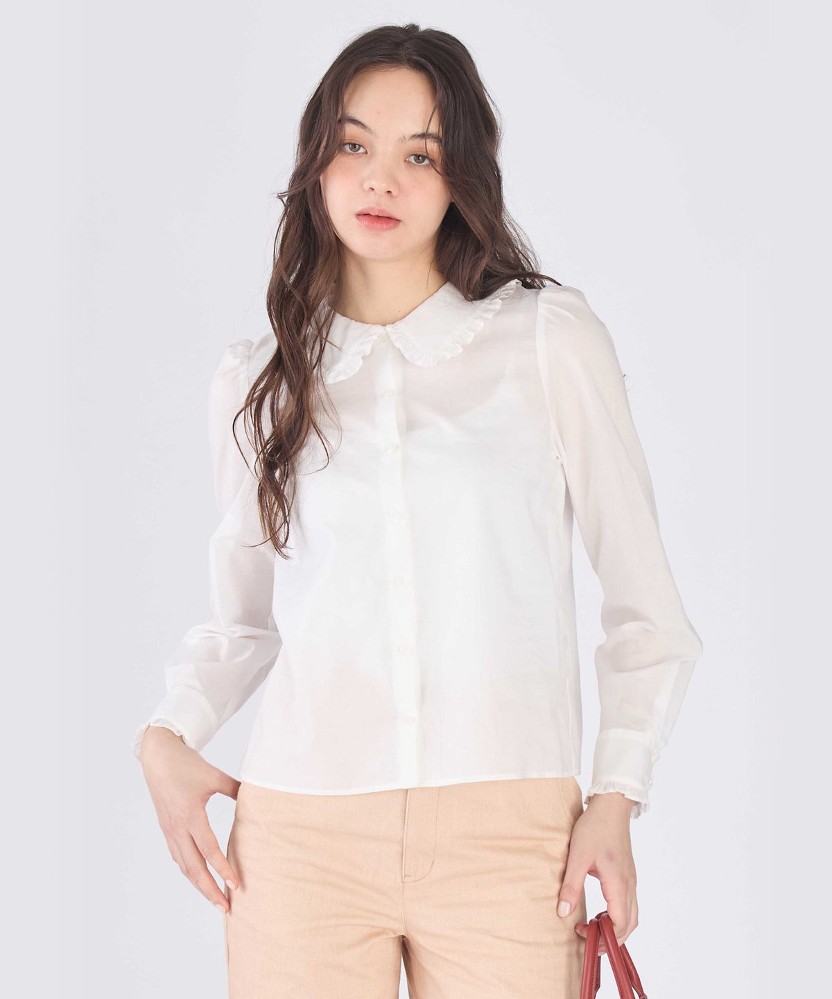 To b. by agnès b. コットン フリルカラー 長袖 ブラウス ホワイト