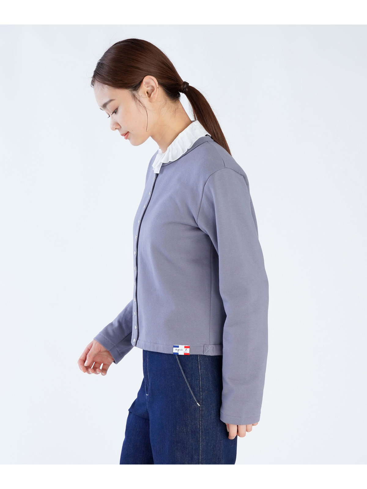 FEMME ウィメンズ オーガニックコットン メルトン 長袖 カーディガンプレッション ”Le Classique” グレー