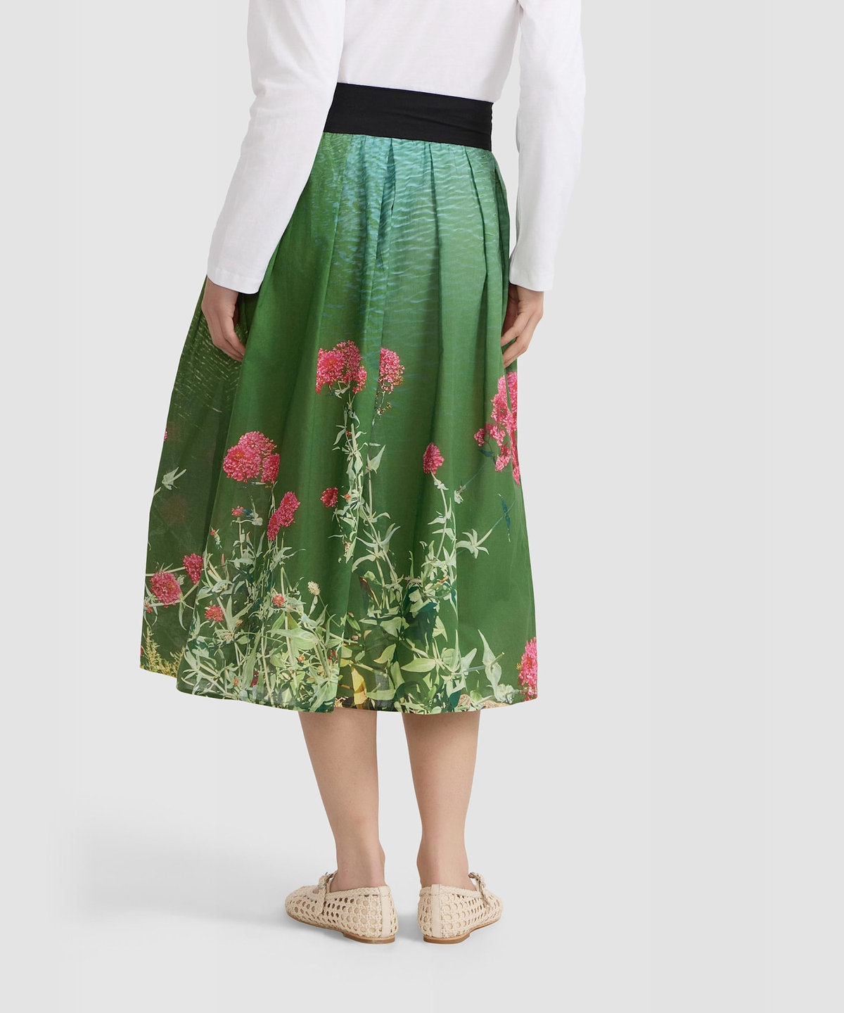 FEMME ウィメンズ フォトプリント コットン ロング フレア スカート "Valerianes flowers" マルチ