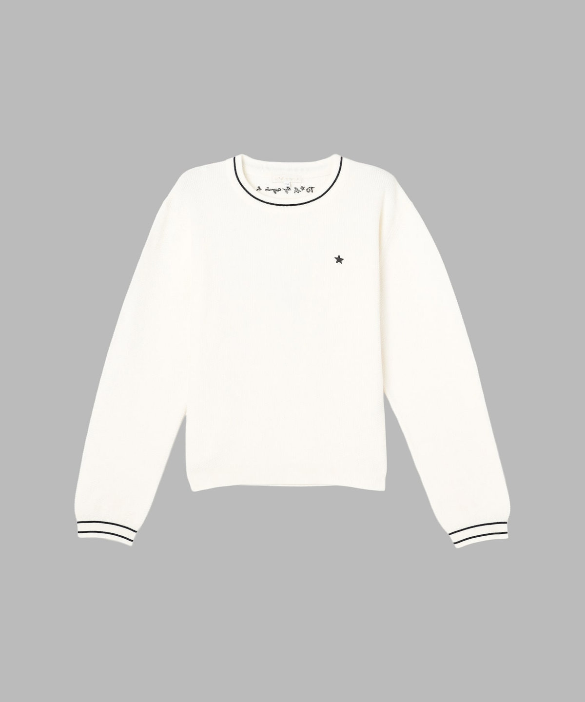To b. by agnès b. スター 刺繍 ライン コットン 長袖 ニット プルオーバー ホワイト