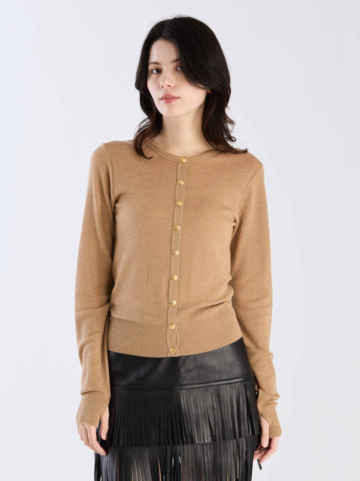 FEMME ウィメンズ 【Outlet】ウール ジャージー フィンガーレス カーディガンプレッション ブラウン系その他