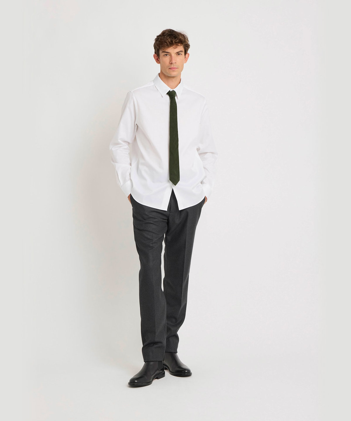 HOMME メンズ メンズ コットン 長袖 シャツ "Tom" ホワイト