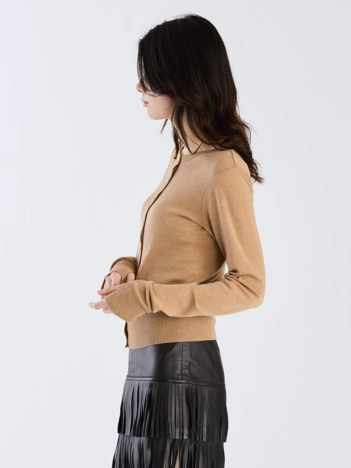 FEMME ウィメンズ 【Outlet】ウール ジャージー フィンガーレス カーディガンプレッション ブラウン系その他