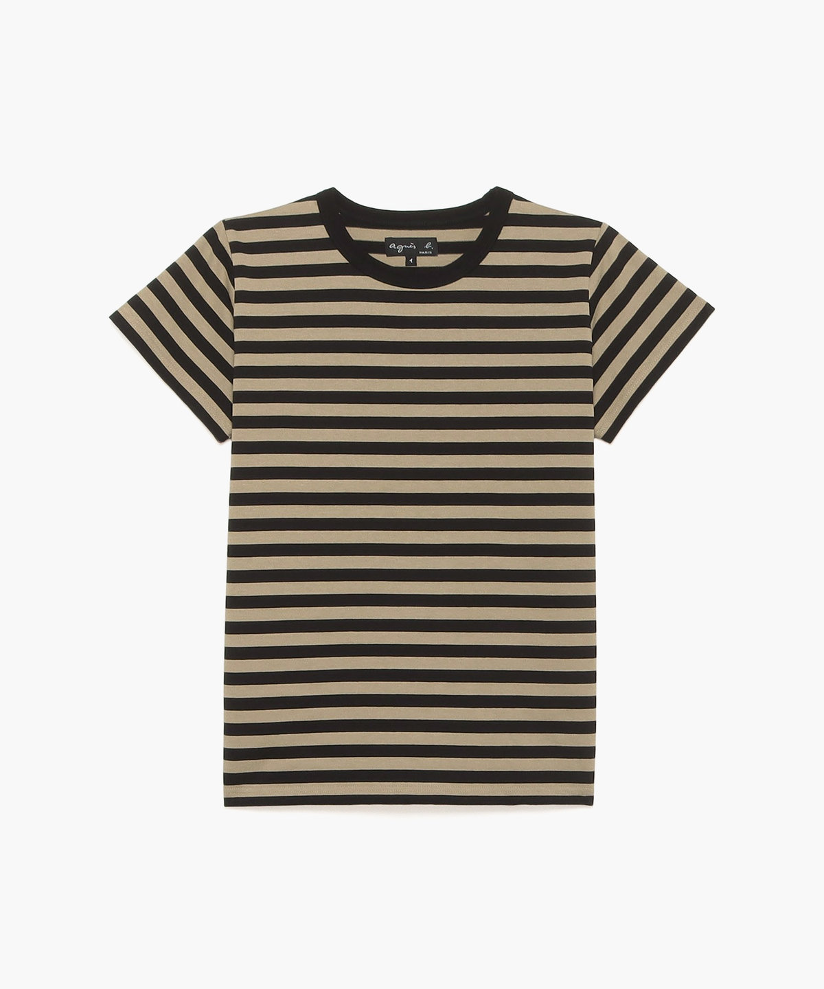 FEMME ウィメンズ 細ボーダー コットン 半袖Tシャツ "Brando" ベージュ×ブラック