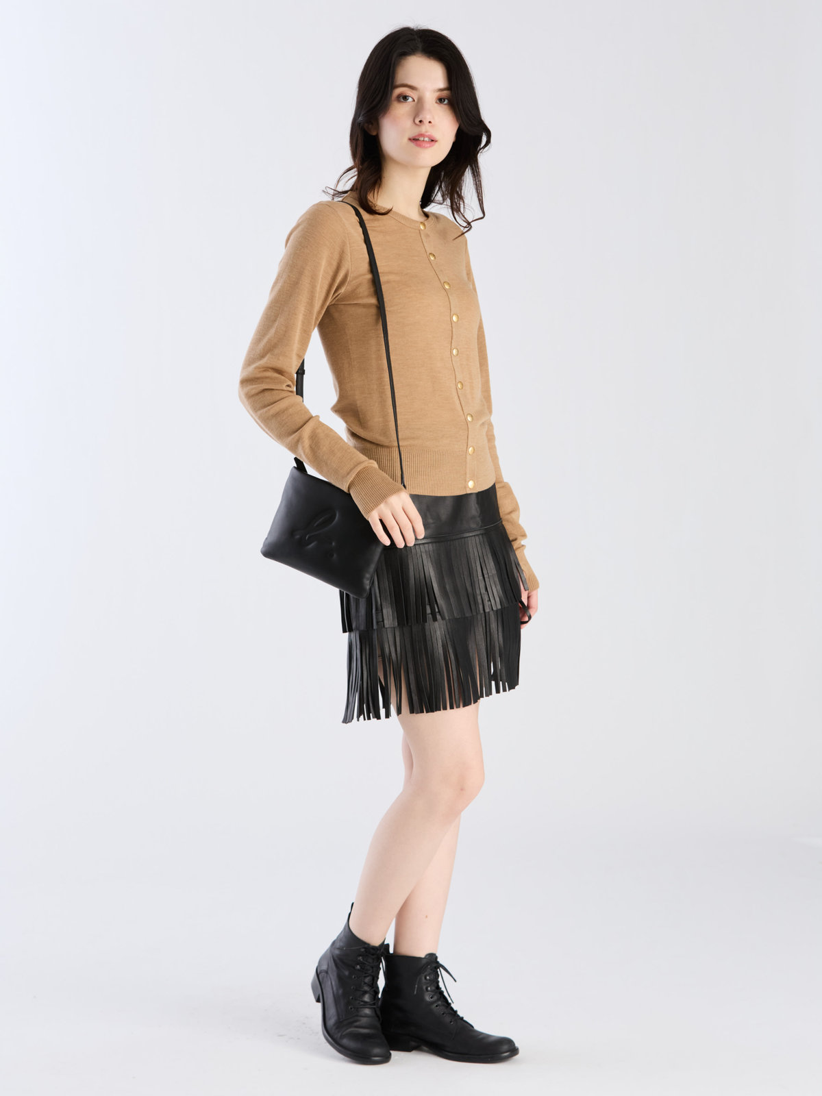 FEMME ウィメンズ 【Outlet】ウール ジャージー フィンガーレス カーディガンプレッション ブラウン系その他