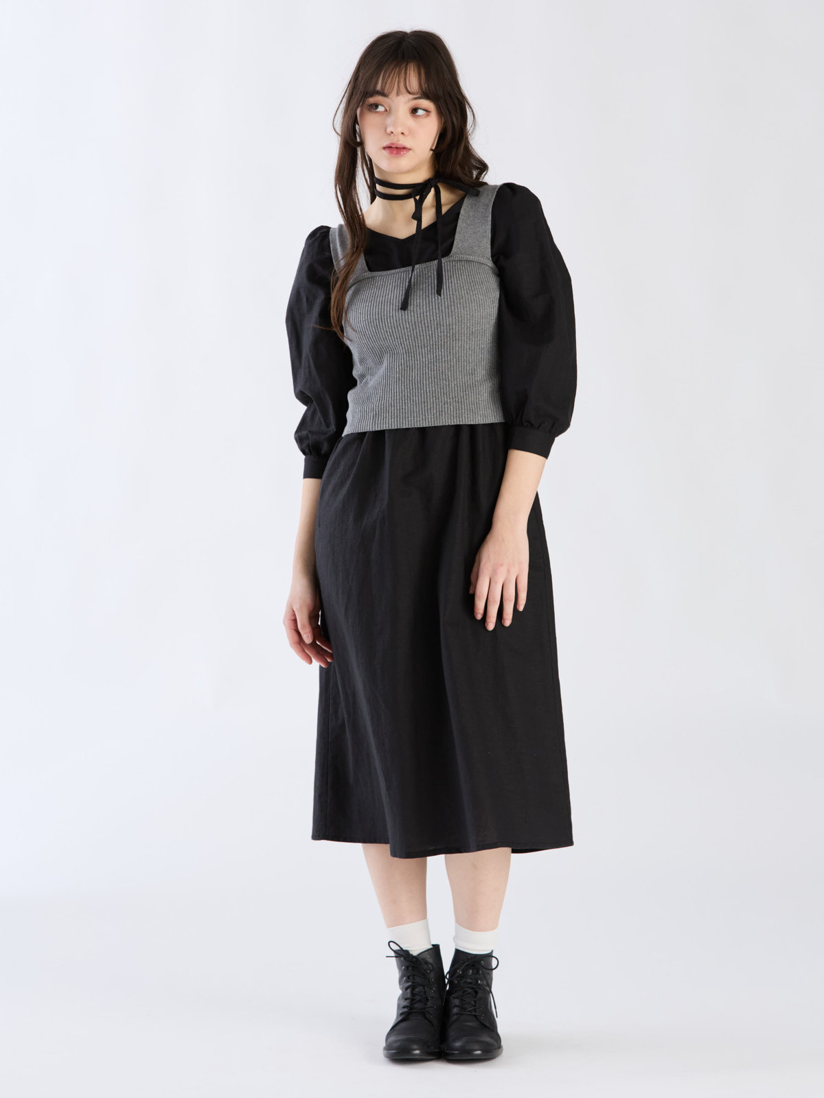 To b. by agnès b. 【Outlet】リネンコットンシャーリングドレス ブラック