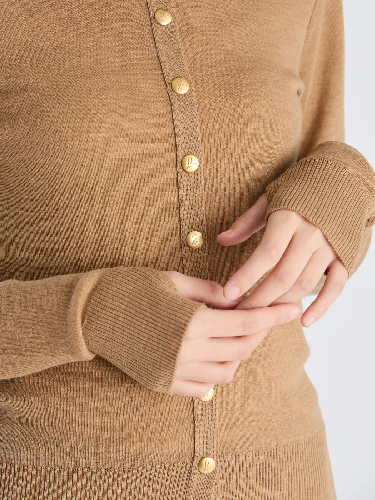 FEMME ウィメンズ 【Outlet】ウール ジャージー フィンガーレス カーディガンプレッション ブラウン系その他