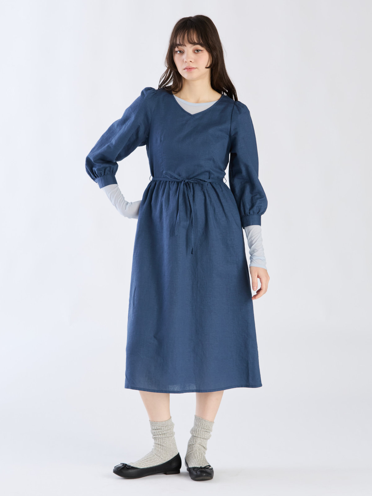 To b. by agnès b. 【Outlet】リネンコットンシャーリングドレス ブルー