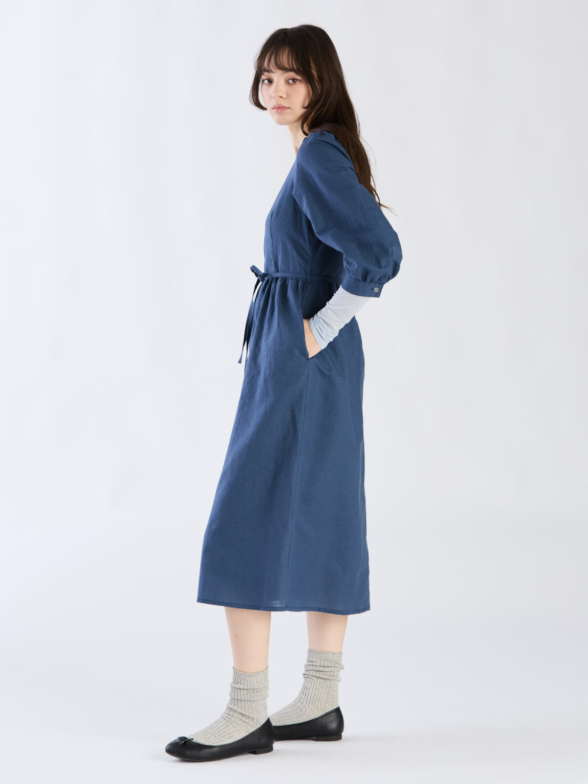 To b. by agnès b. 【Outlet】リネンコットンシャーリングドレス ブルー