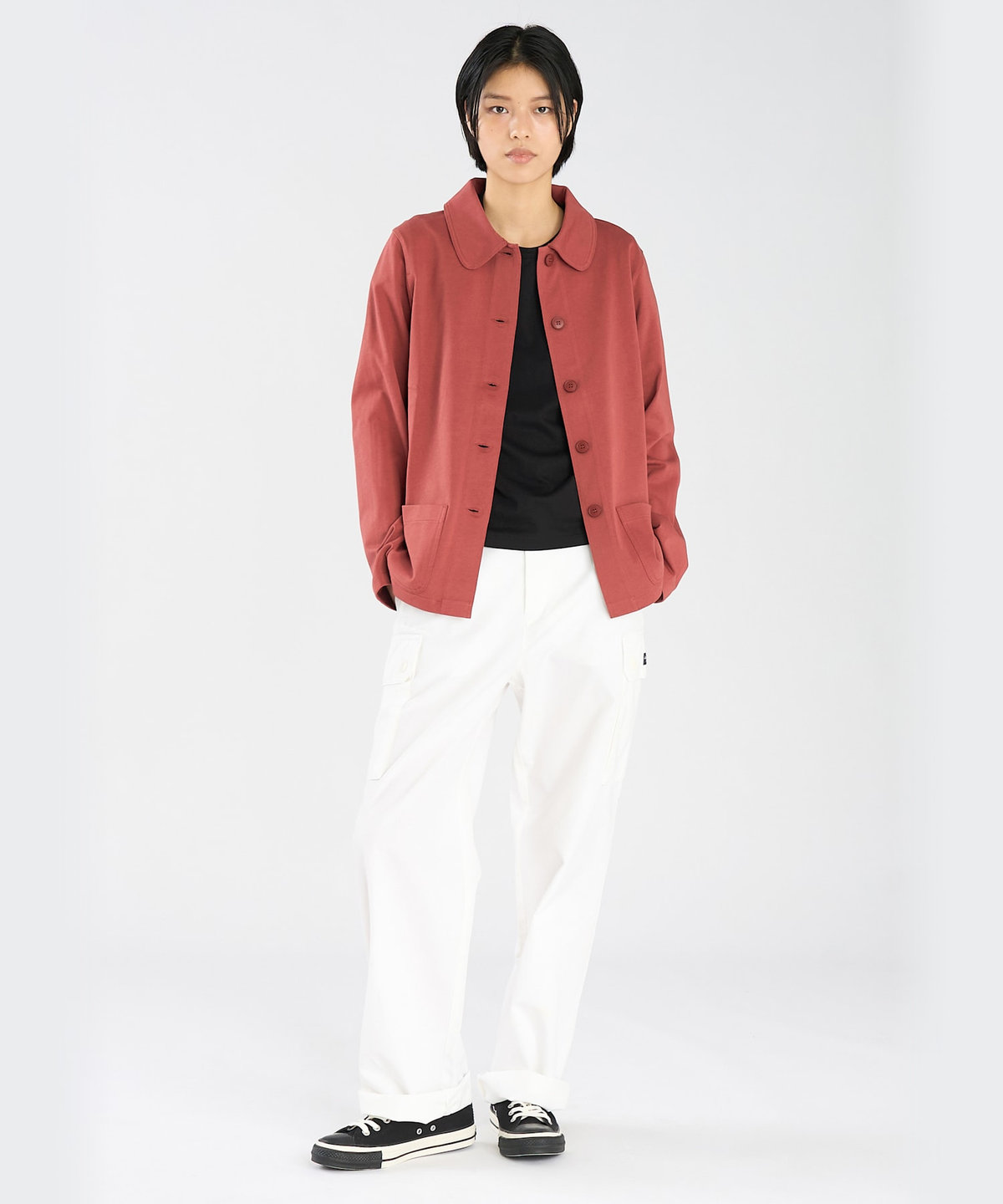 FEMME ウィメンズ コットン ジャージー 長袖 ジャケット "Mandarin" ブラウン系その他