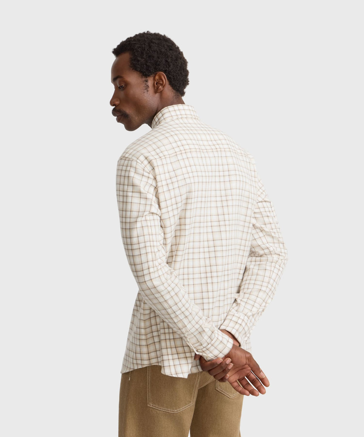 HOMME メンズ メンズ チェック コットン 長袖 シャツ "Andy" ベージュ