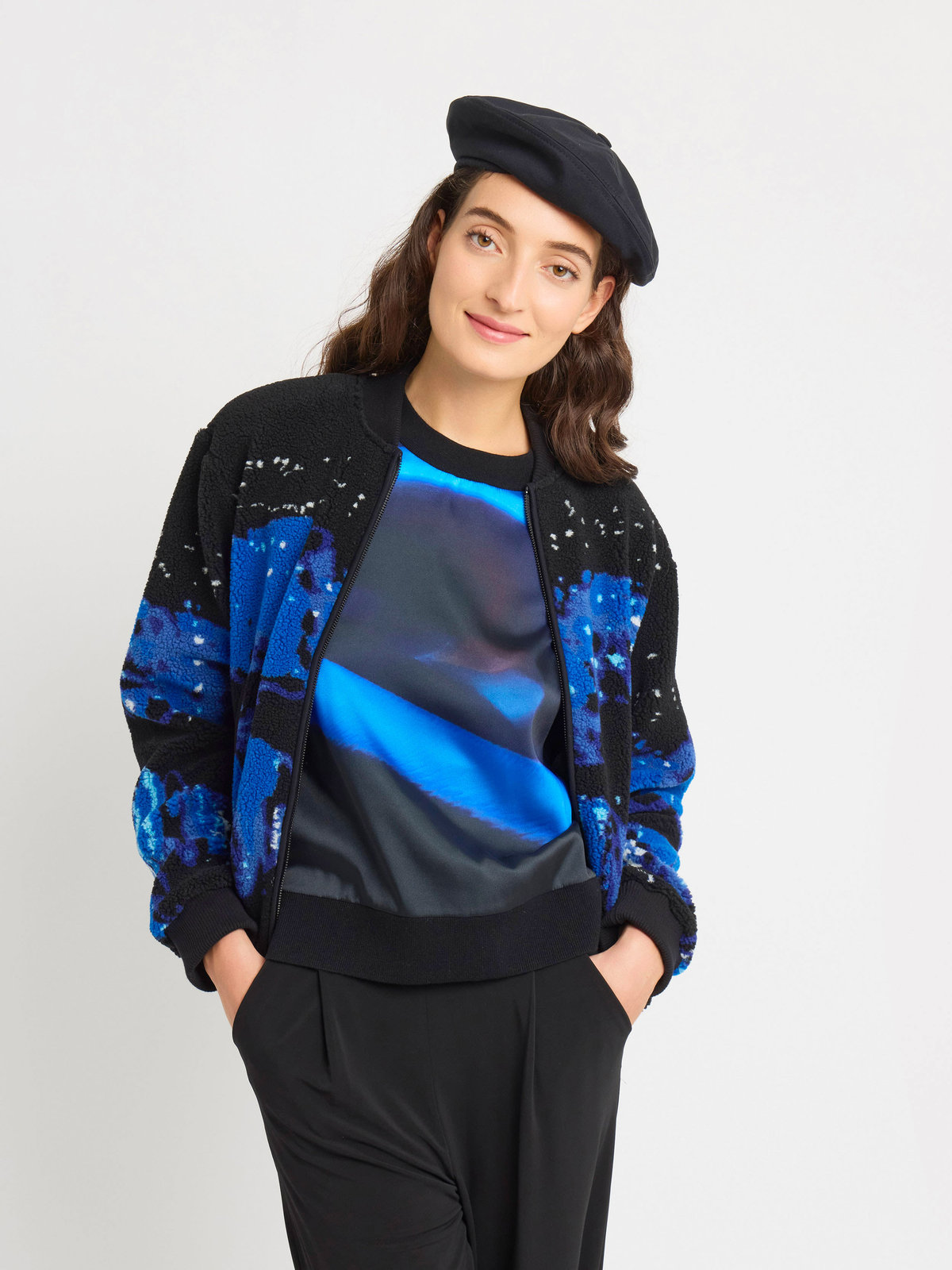FEMME ウィメンズ 【Outlet】フォトプリント カシミヤ シルク混 ウール ニット プルオーバー "Neon" ブラック