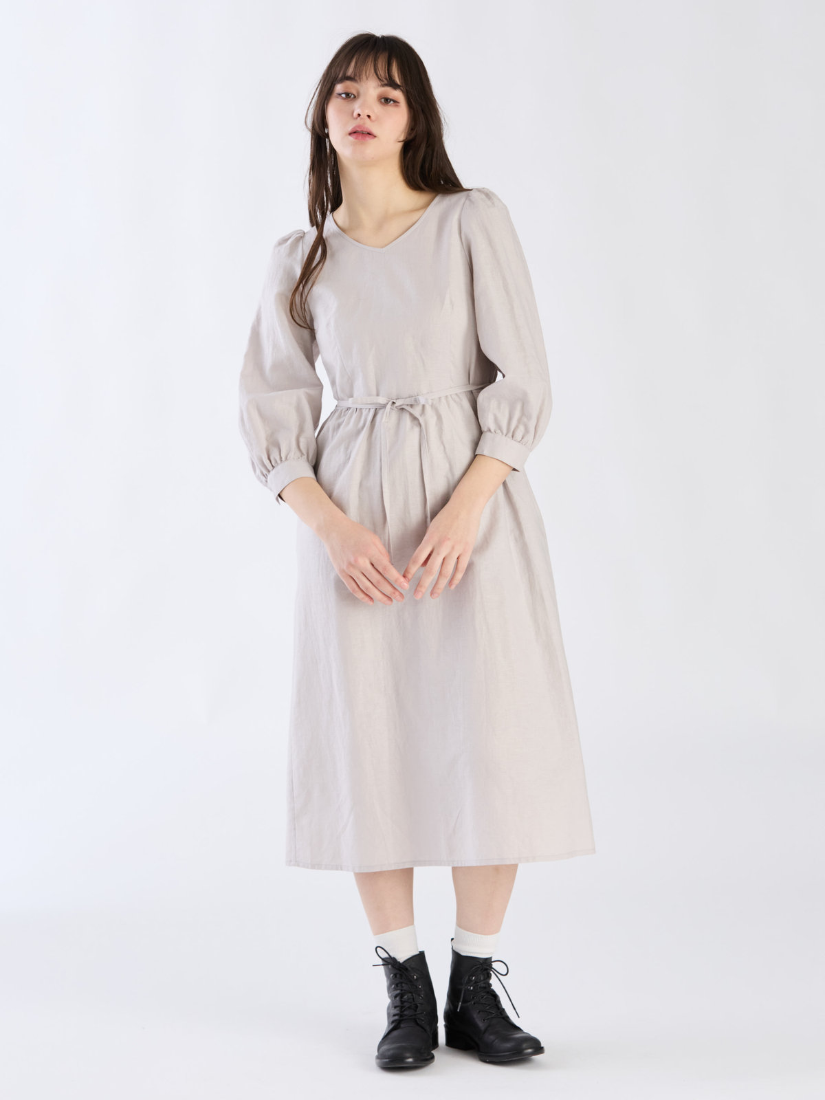 To b. by agnès b. 【Outlet】リネンコットンシャーリングドレス ライトグレー