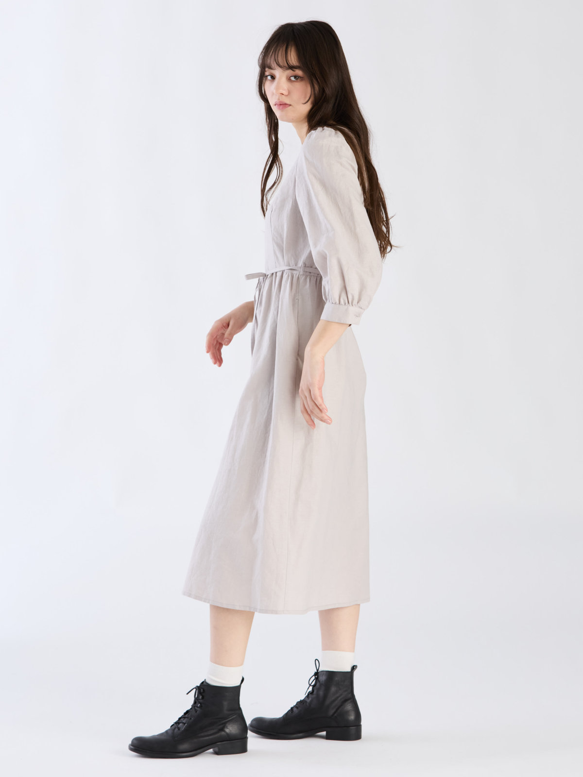 To b. by agnès b. 【Outlet】リネンコットンシャーリングドレス ライトグレー