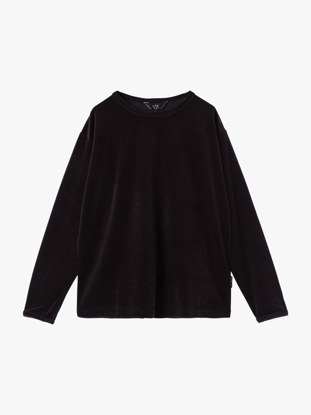 To b. by agnès b. 【Outlet】ボーダー ベロア ロングスリーブ Tシャツ ブラウン