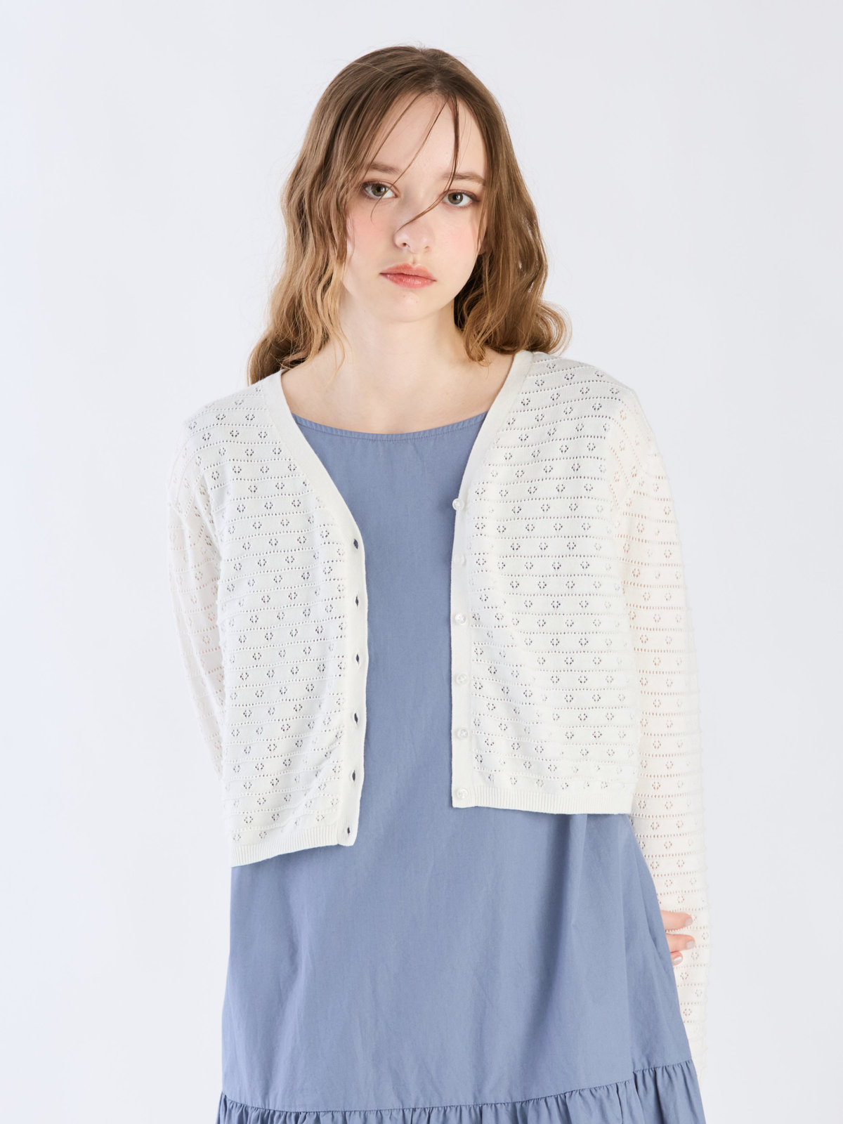 To b. by agnès b. 【Outlet】デイジーストライプニットカーディガン ホワイト