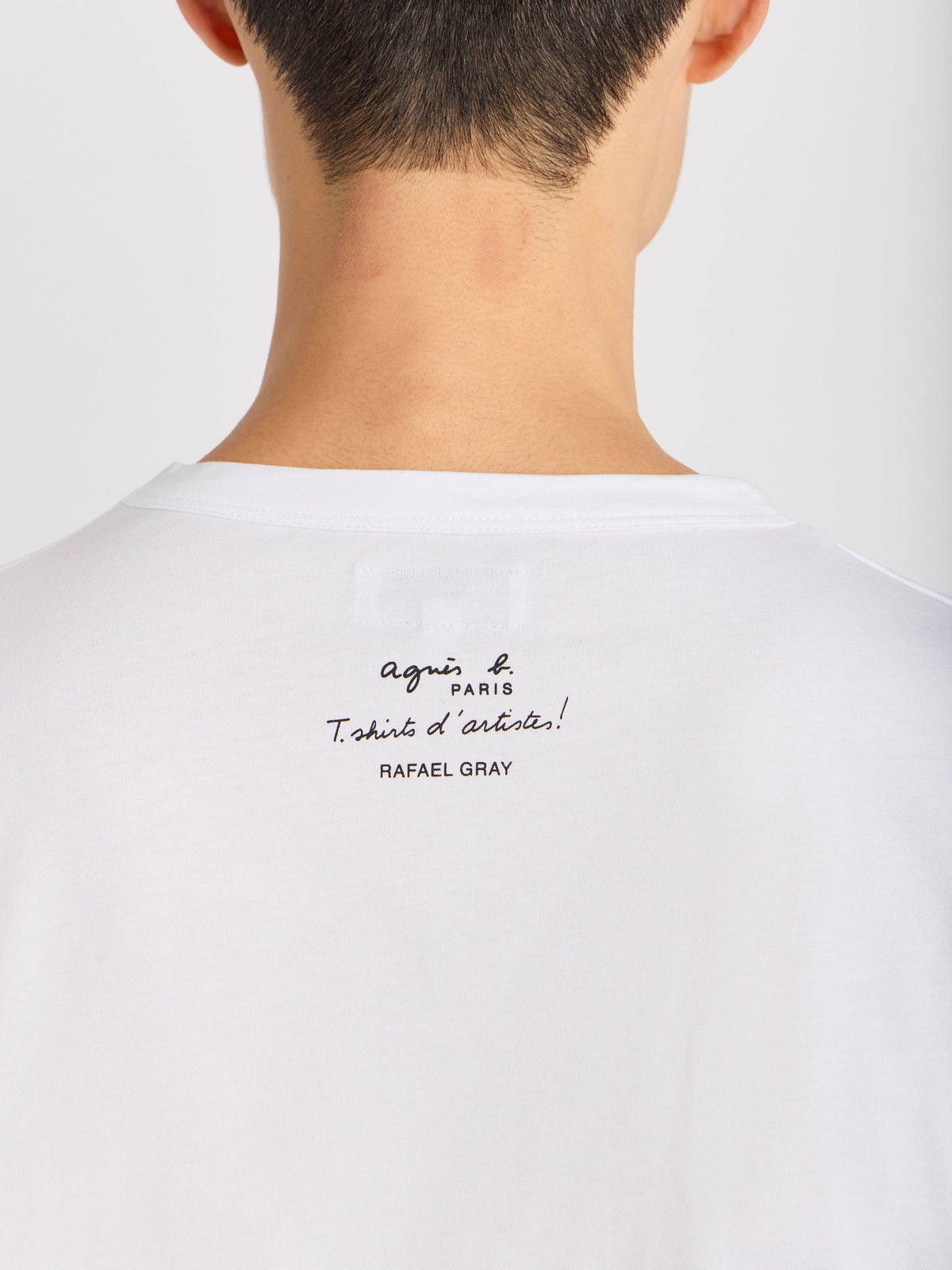 HOMME メンズ メンズ プリント コットン 長袖 アーティスト Tシャツ ”Rafael Gray” ホワイト