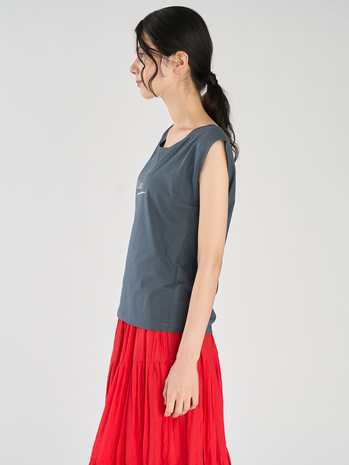 FEMME ウィメンズ メッセージプリント コットン 半袖 Tシャツ "Ciao" グレー