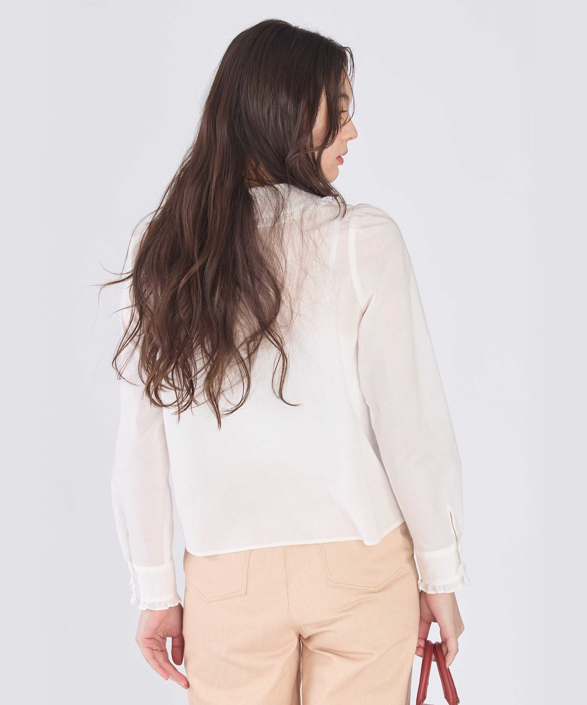 To b. by agnès b. コットン フリルカラー 長袖 ブラウス ホワイト