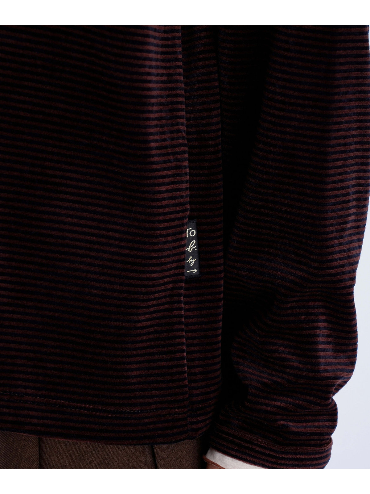 To b. by agnès b. 【Outlet】ボーダー ベロア ロングスリーブ Tシャツ ブラウン