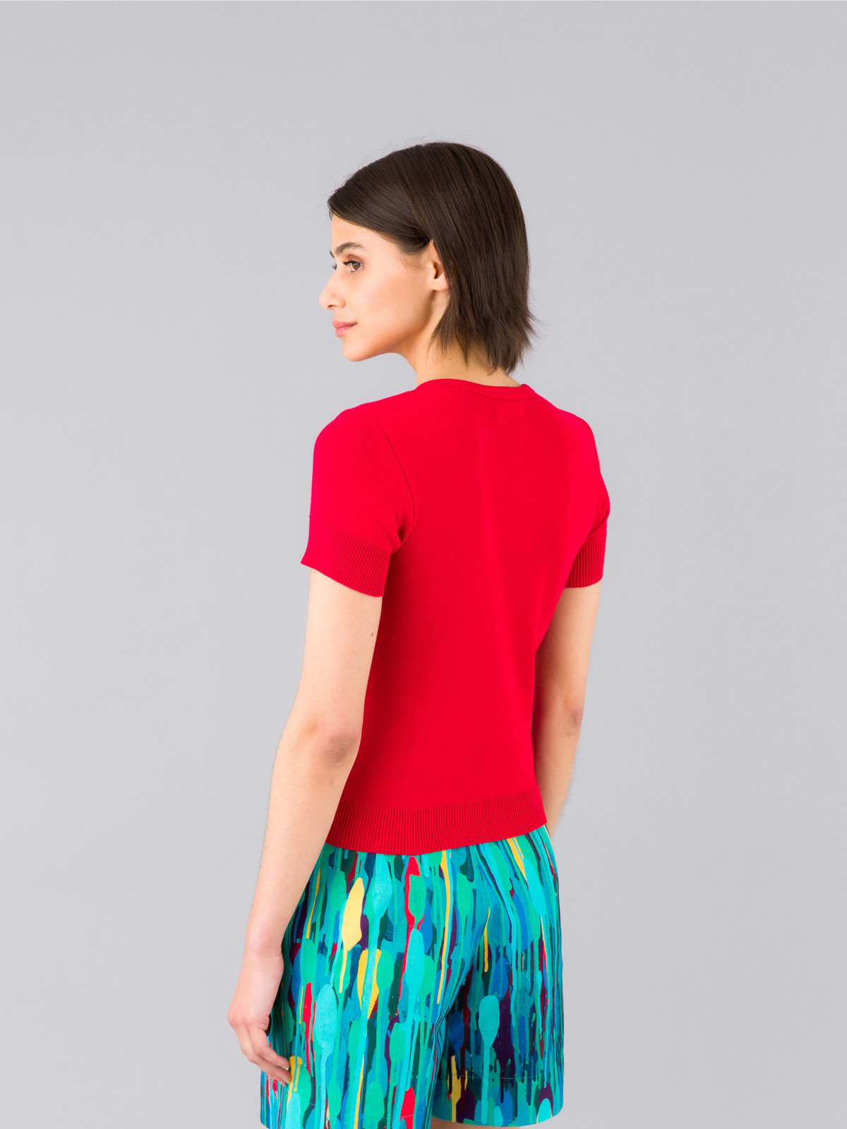 FEMME ウィメンズ "b."ロゴ刺繍 コットンニット 半袖 カーディガンプレッション "Swing" レッド