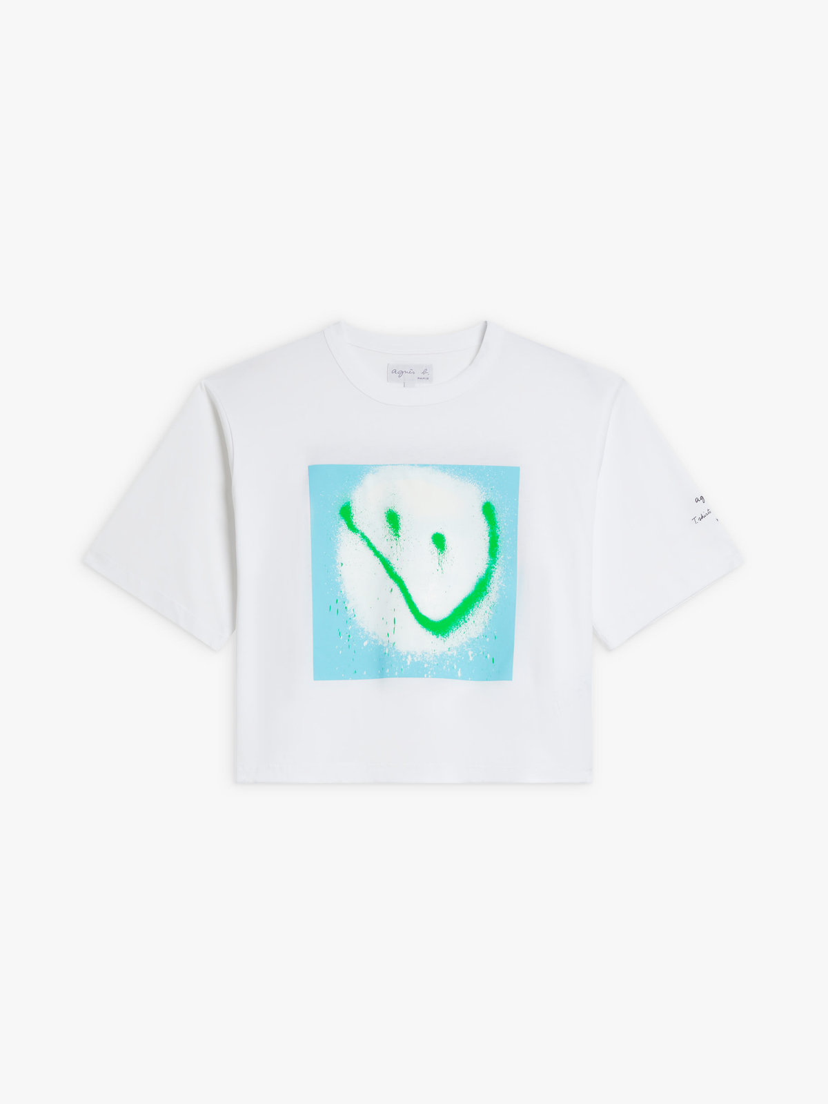 FEMME ウィメンズ オーガニックコットン プリント 5分袖 アーティスト Tシャツ "KATSU" ホワイト