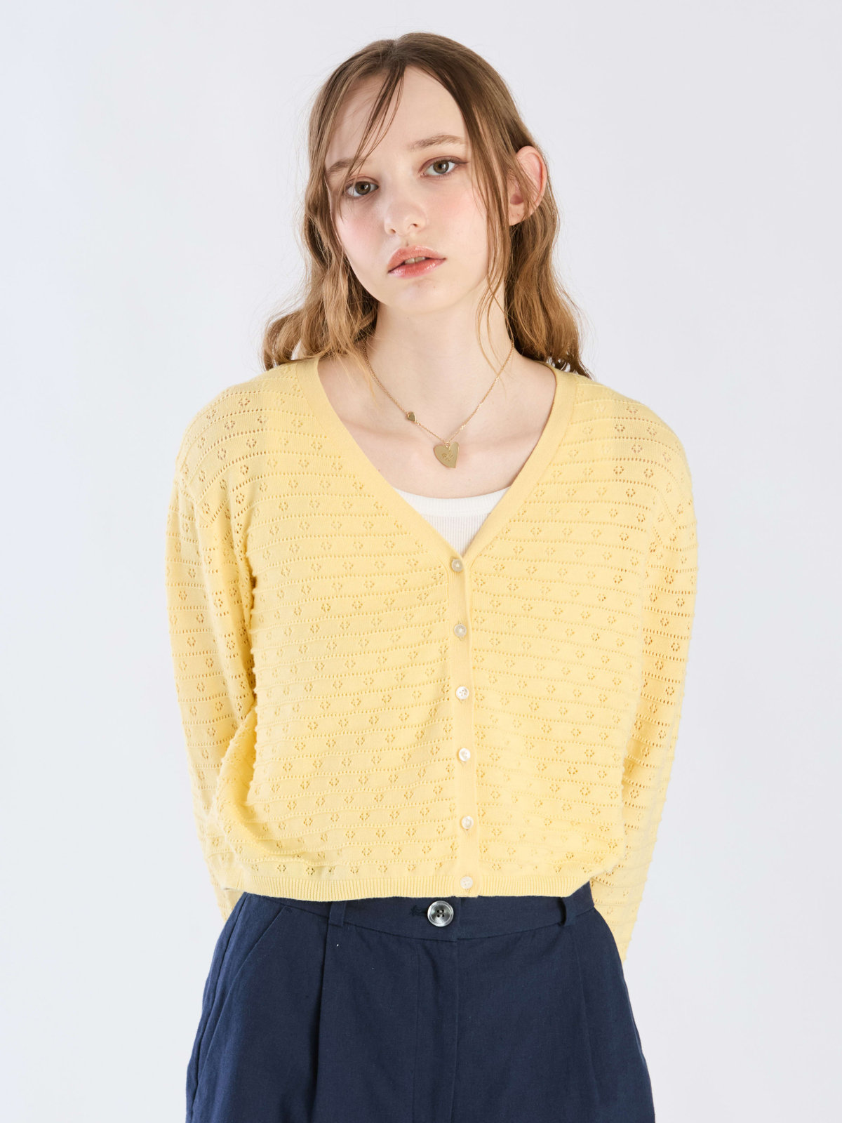 To b. by agnès b. 【Outlet】デイジーストライプニットカーディガン イエロー