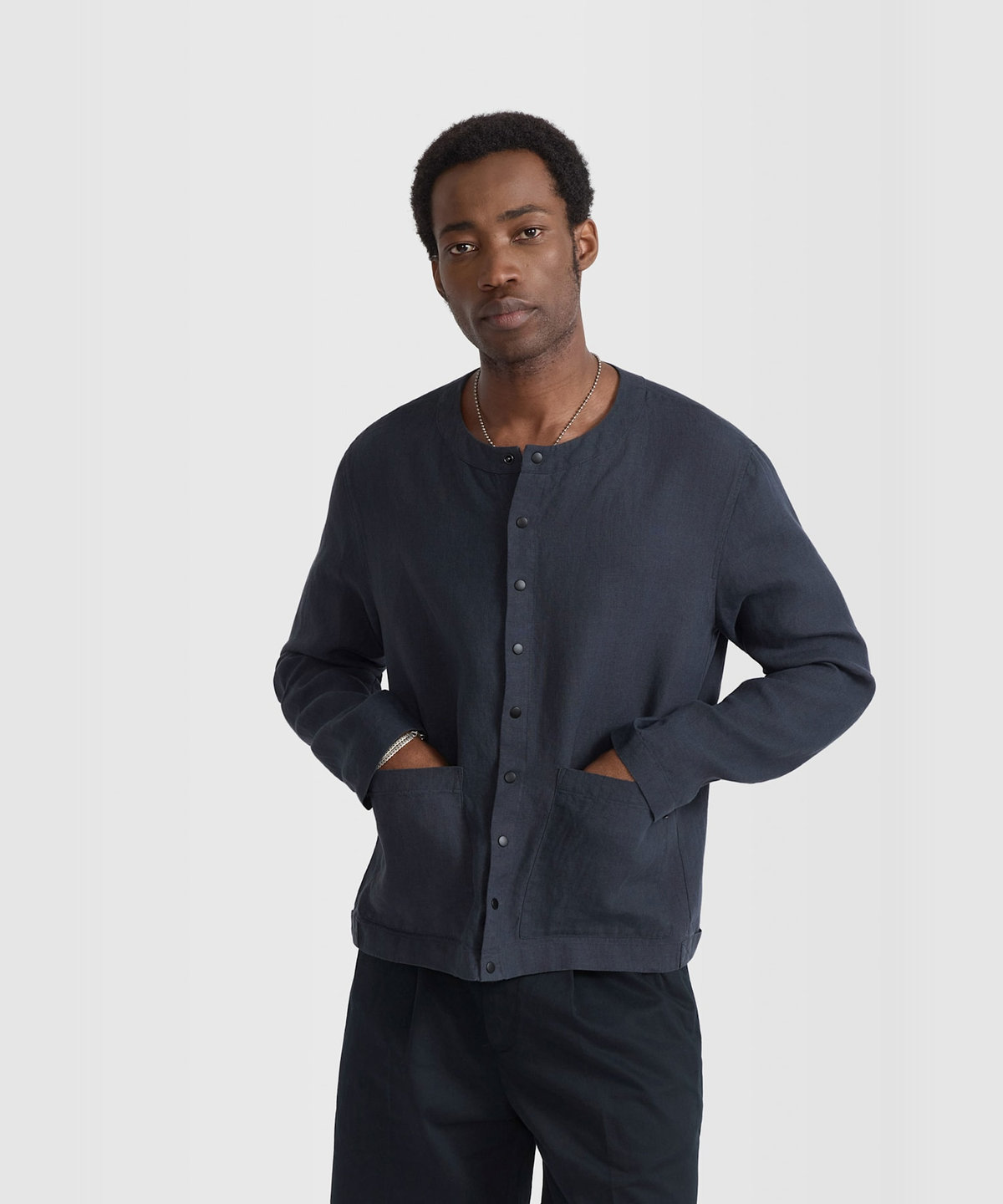 HOMME メンズ メンズ リネン 長袖 シャツ カーディガン グレー