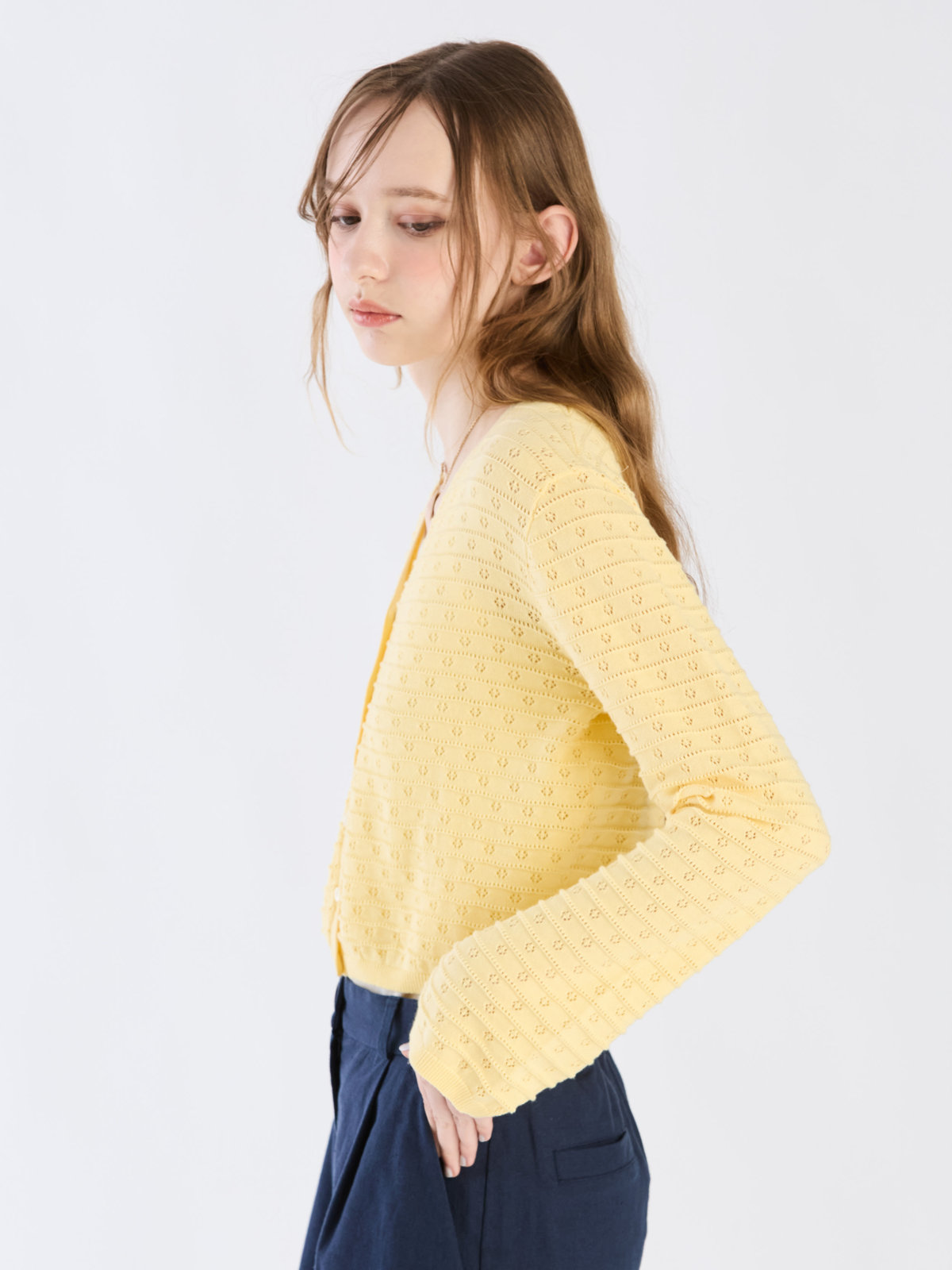 To b. by agnès b. 【Outlet】デイジーストライプニットカーディガン イエロー