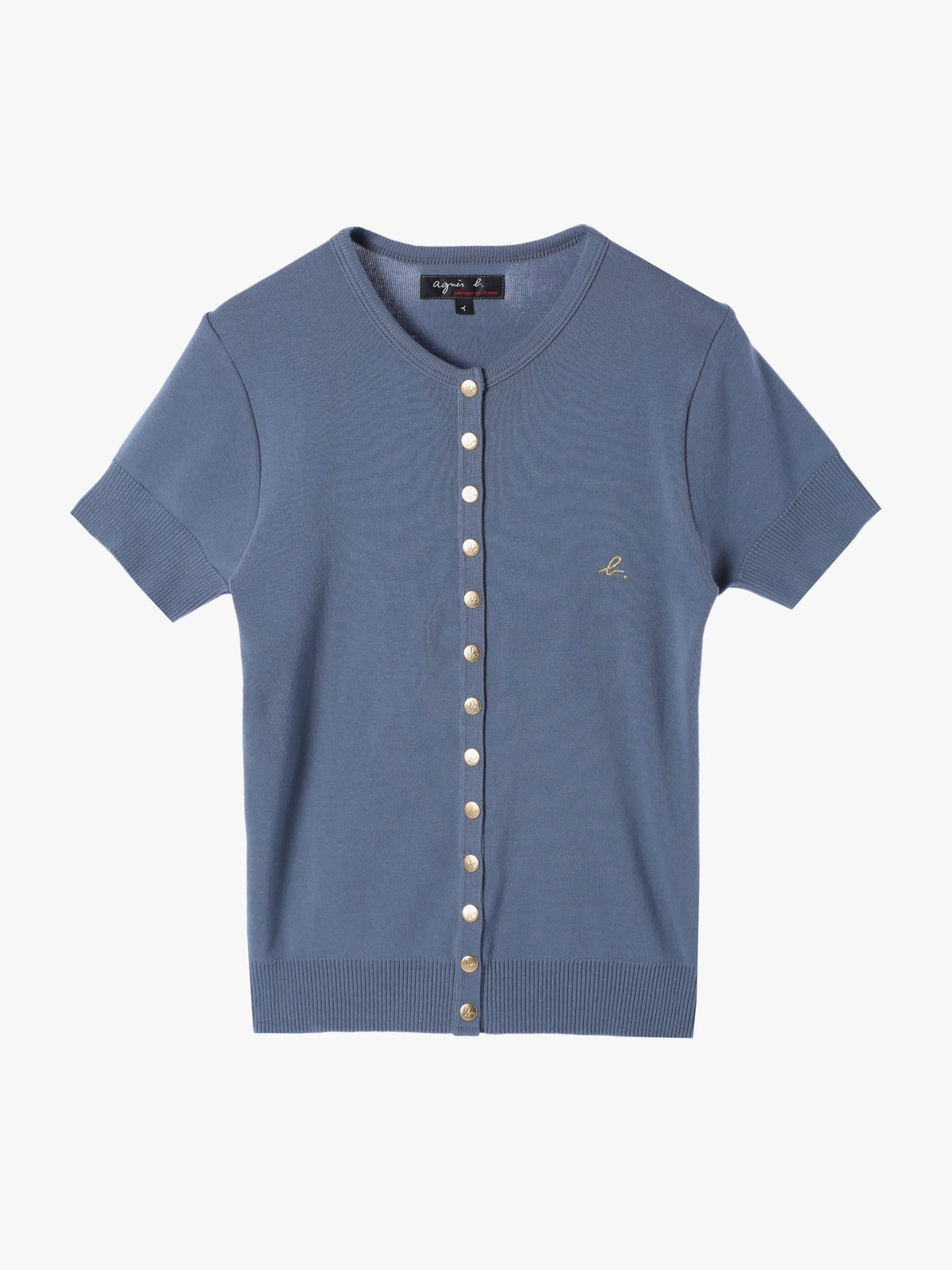 FEMME ウィメンズ "b."ロゴ刺繍 コットンニット 半袖 カーディガンプレッション "Swing" グレー