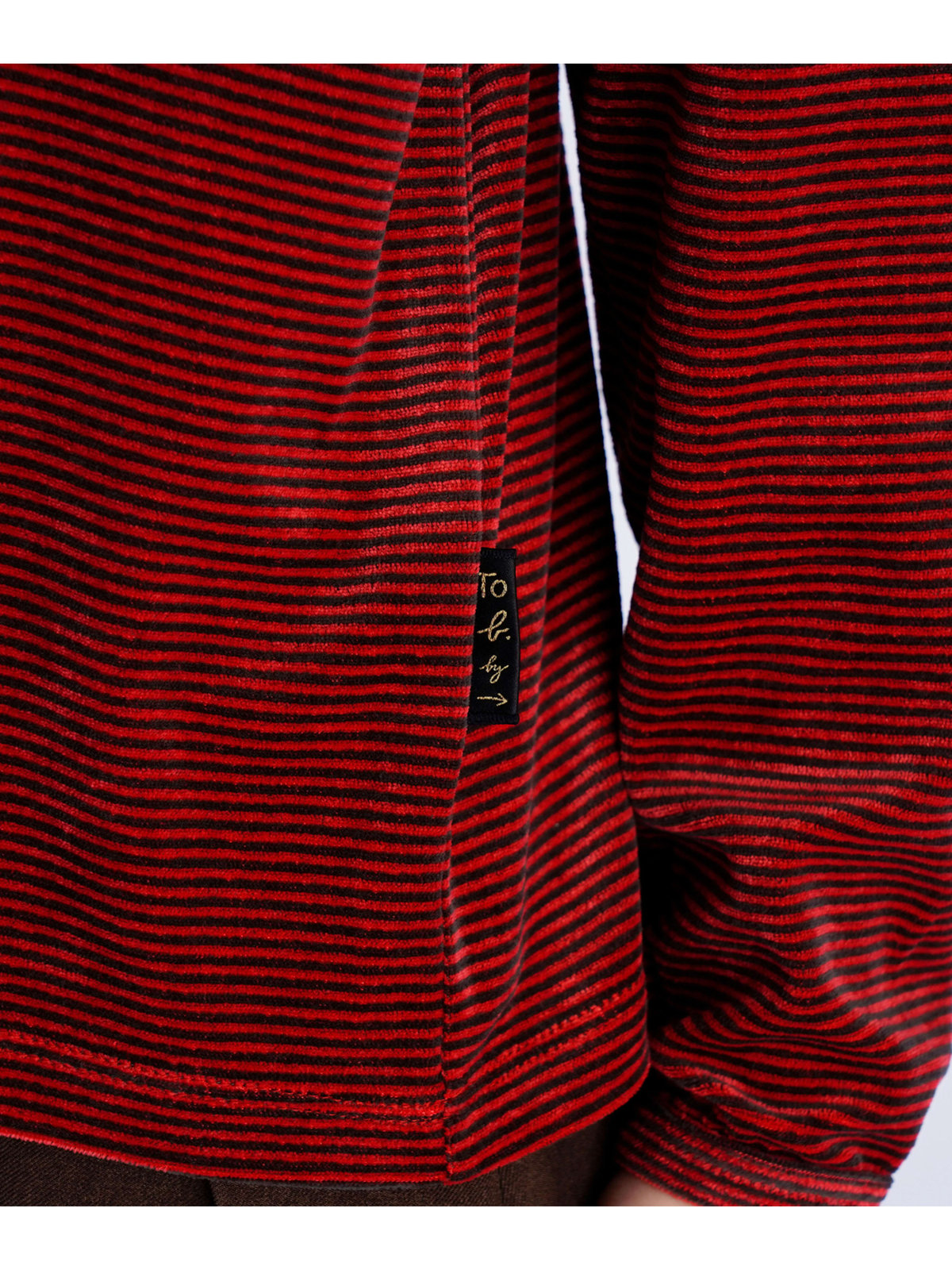 To b. by agnès b. 【Outlet】ボーダー ベロア ロングスリーブ Tシャツ レッド