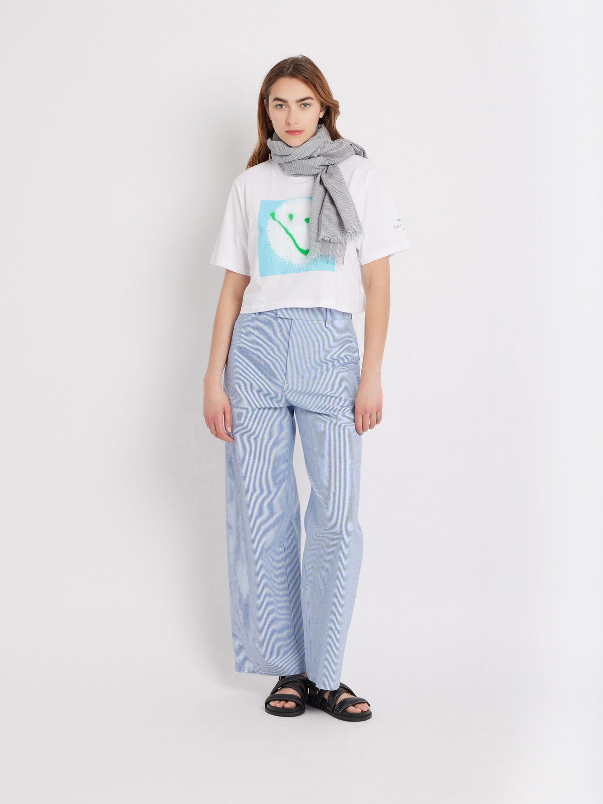 FEMME ウィメンズ オーガニックコットン プリント 5分袖 アーティスト Tシャツ "KATSU" ホワイト