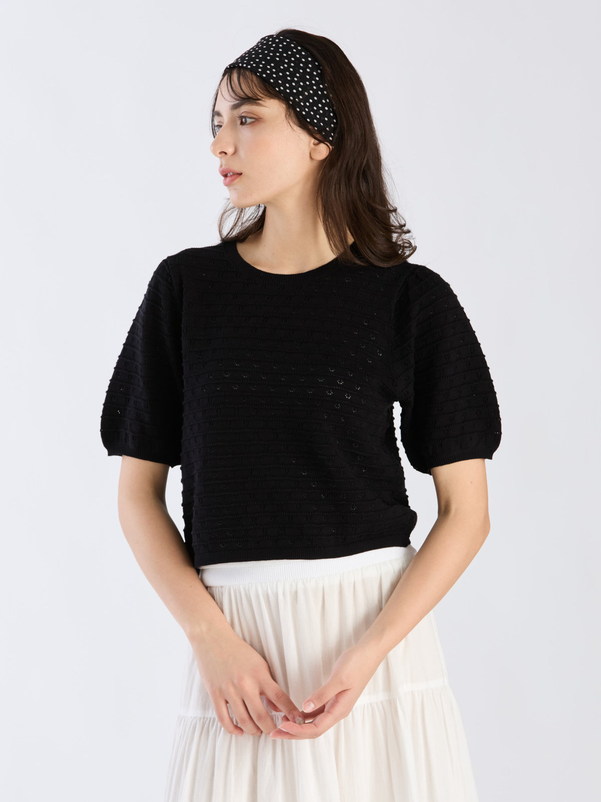 To b. by agnès b. 【Outlet】デイジーストライプニットプルオーバー ブラック