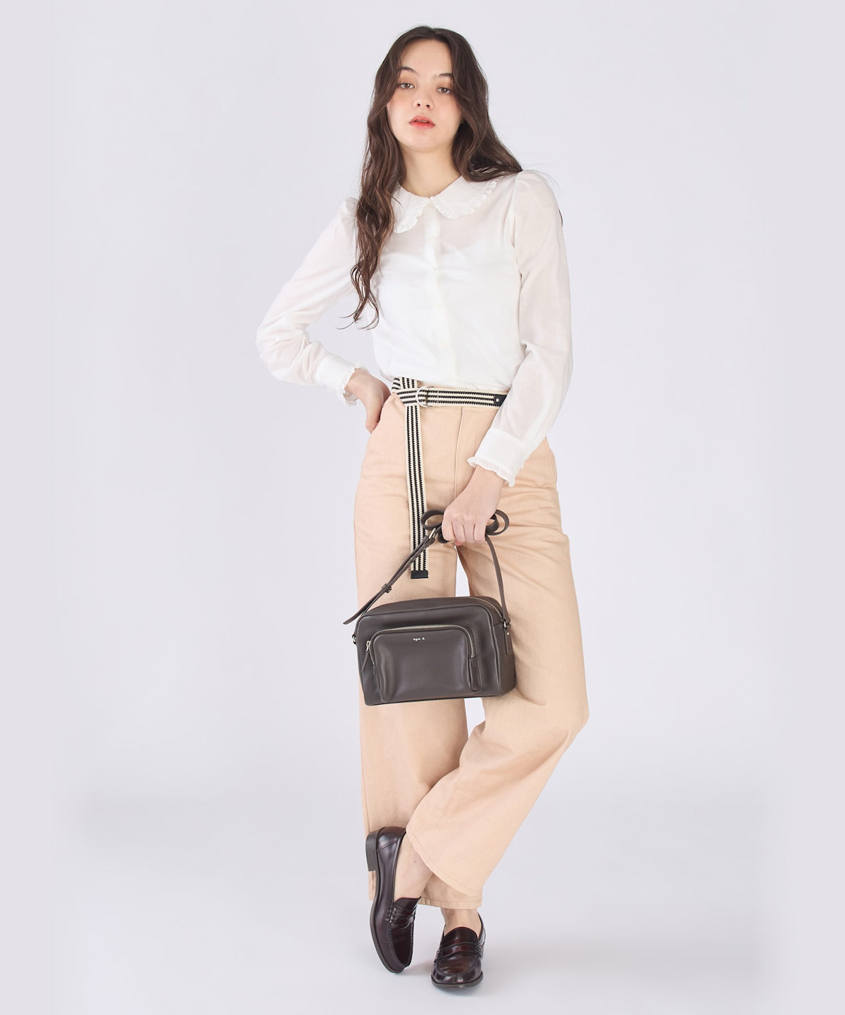 To b. by agnès b. コットン フリルカラー 長袖 ブラウス ホワイト