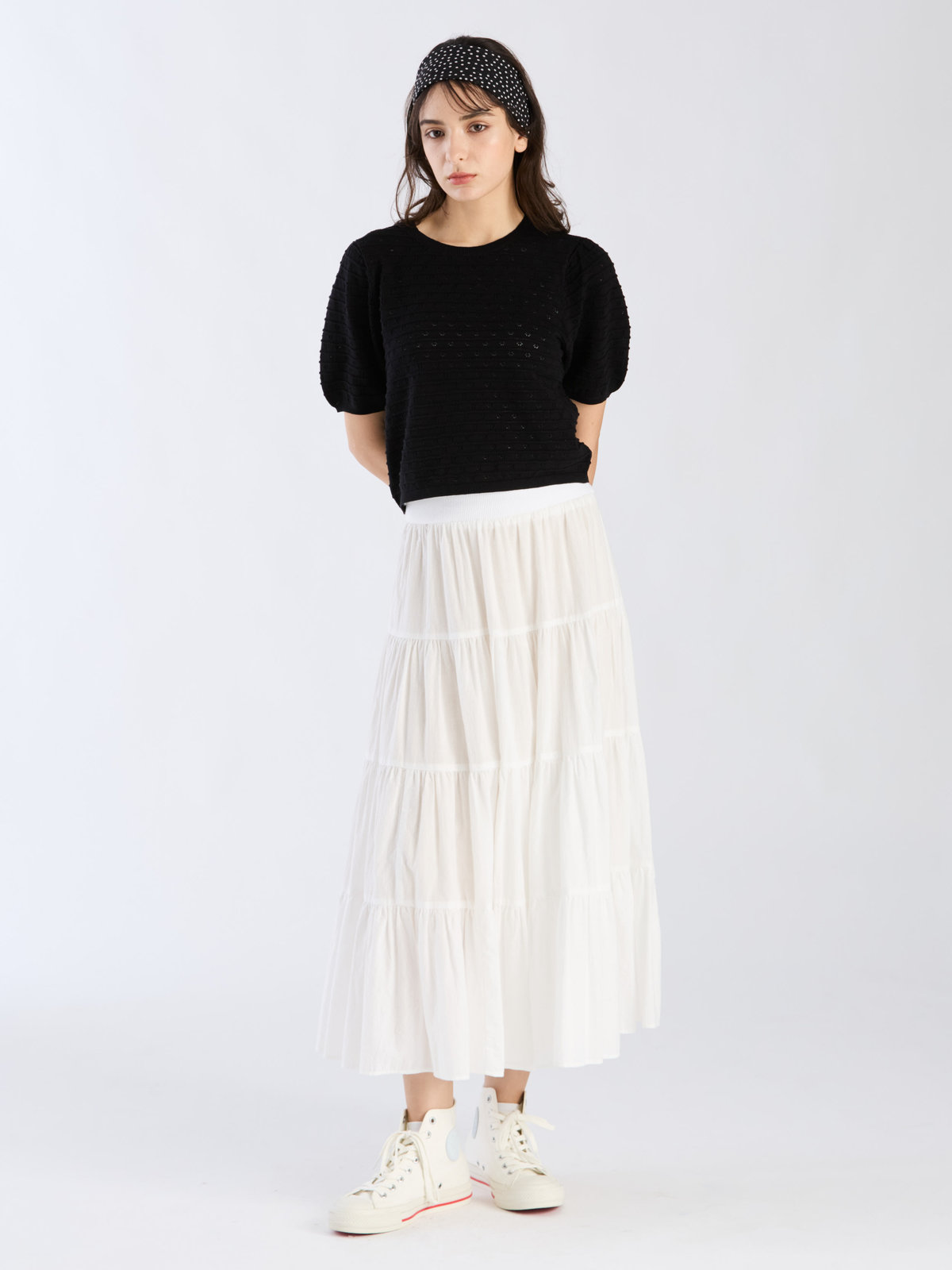 To b. by agnès b. 【Outlet】デイジーストライプニットプルオーバー ブラック