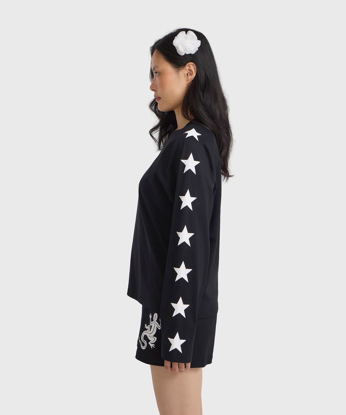 FEMME ウィメンズ プリント コットン ラグランスリーブ スウェット "Ox" ブラック