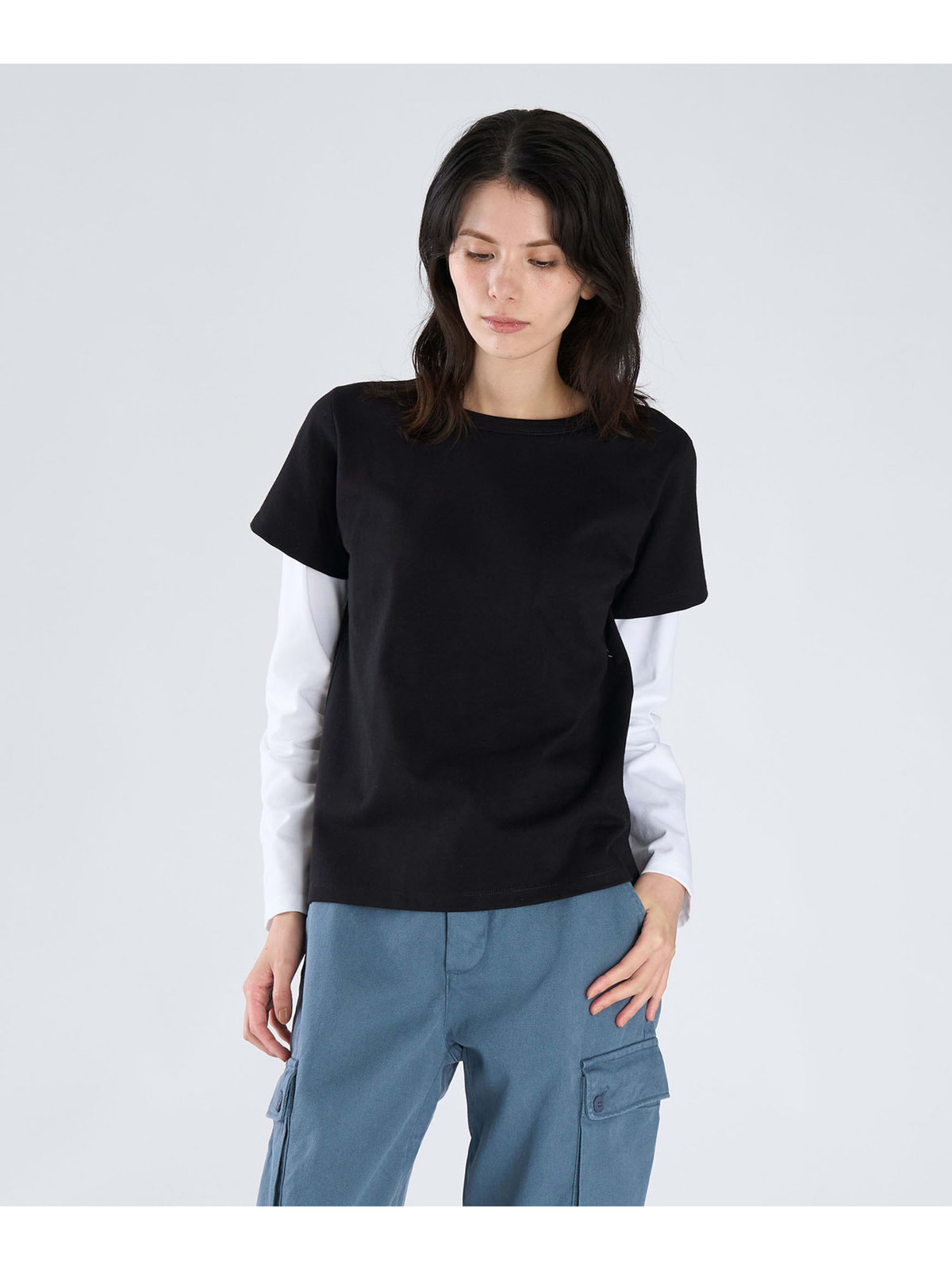 FEMME ウィメンズ コットン レイヤード Tシャツ ”2 manches Oppo” ブラック