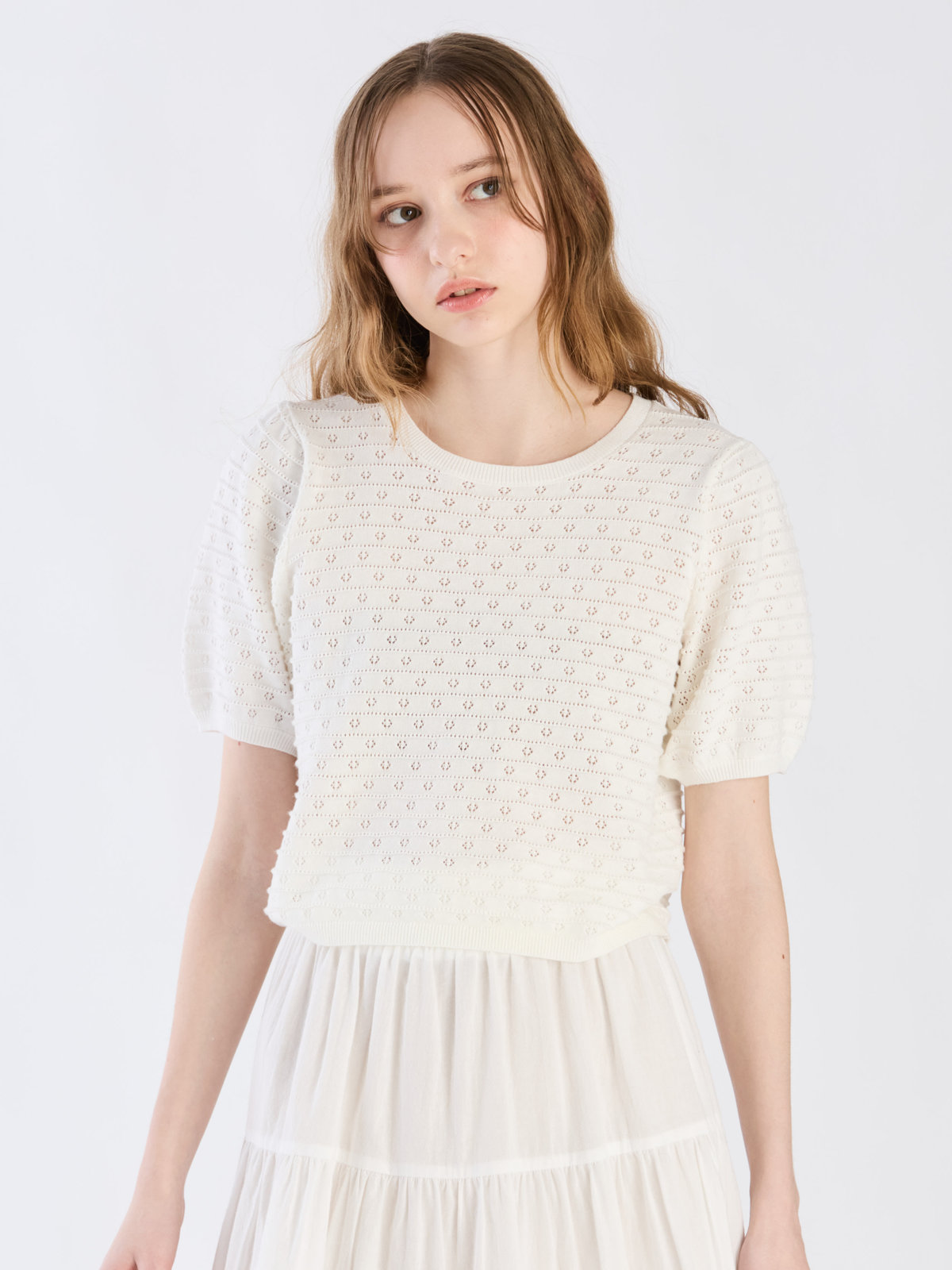 To b. by agnès b. 【Outlet】デイジーストライプニットプルオーバー ホワイト