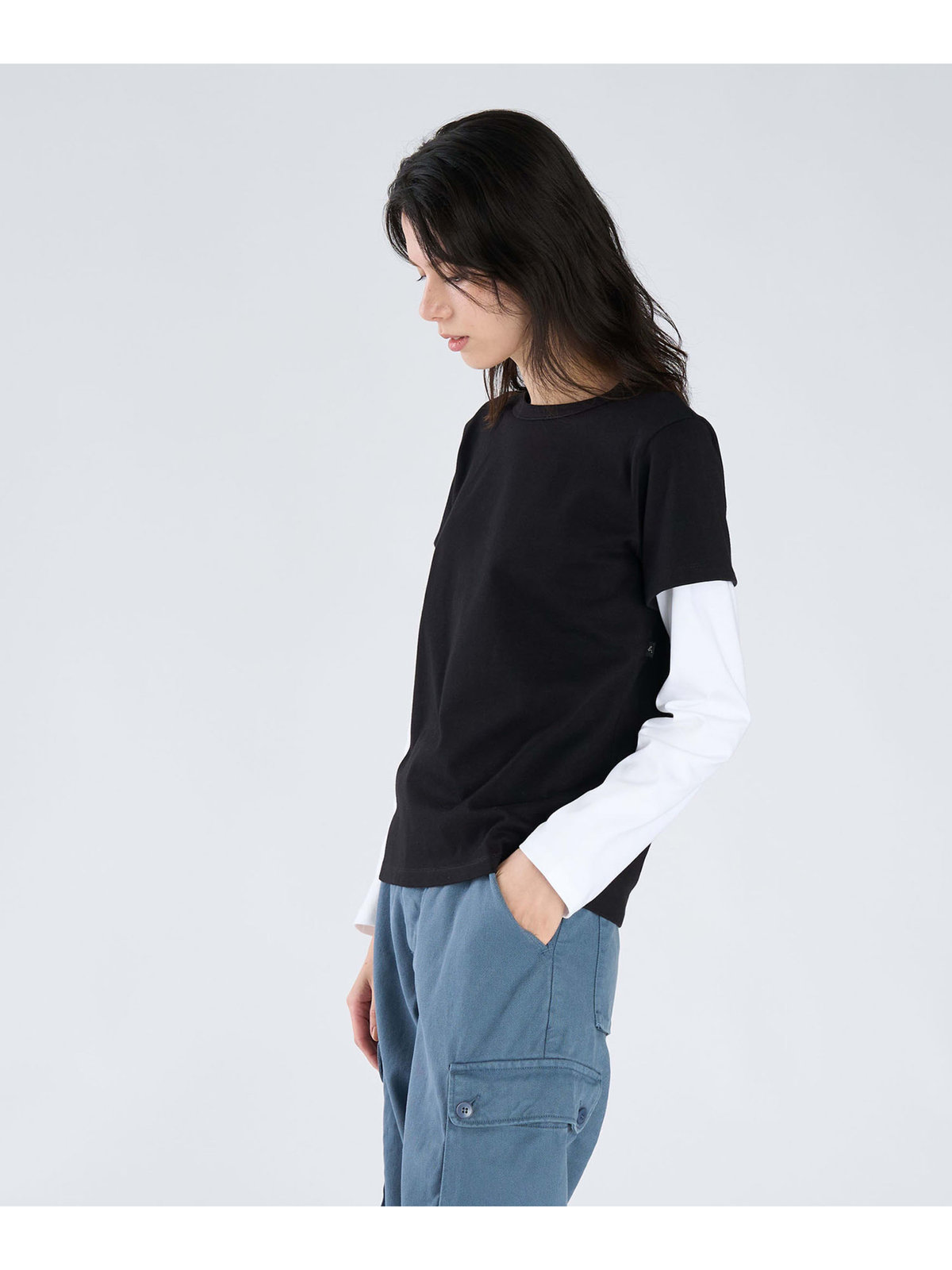 FEMME ウィメンズ コットン レイヤード Tシャツ ”2 manches Oppo” ブラック