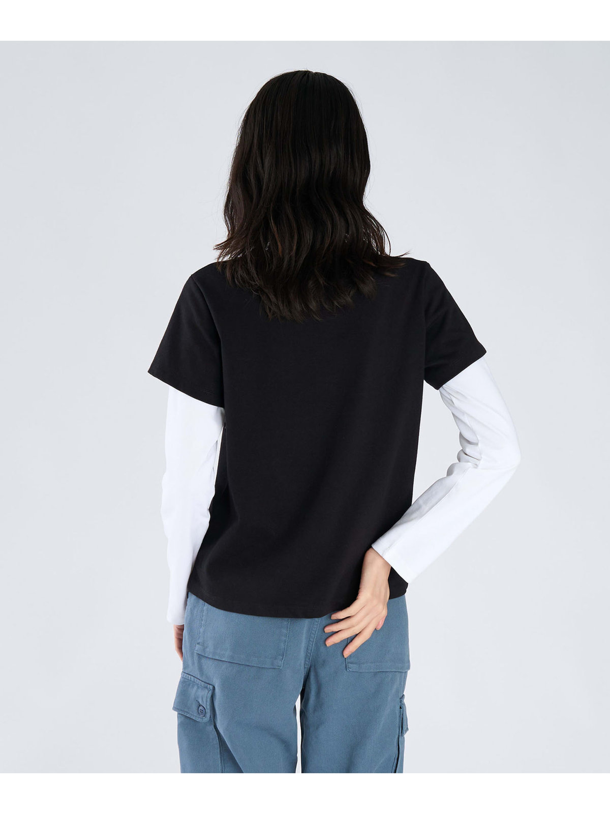 FEMME ウィメンズ コットン レイヤード Tシャツ ”2 manches Oppo” ブラック