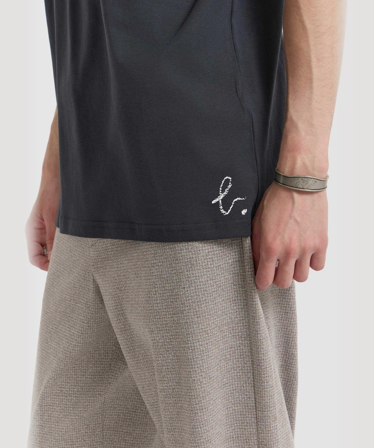 HOMME メンズ メンズ メッセージ プリント コットン 半袖 Tシャツ "enjoy life" グレー