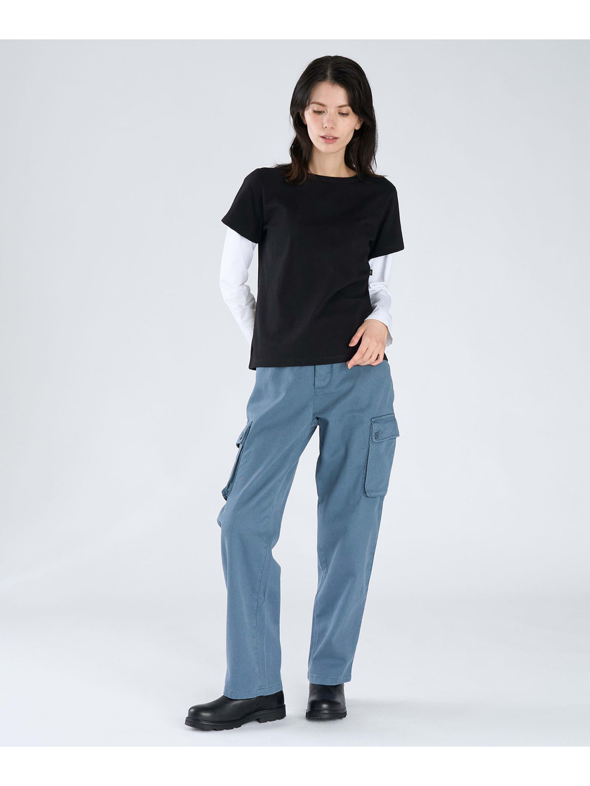 FEMME ウィメンズ コットン レイヤード Tシャツ ”2 manches Oppo” ブラック
