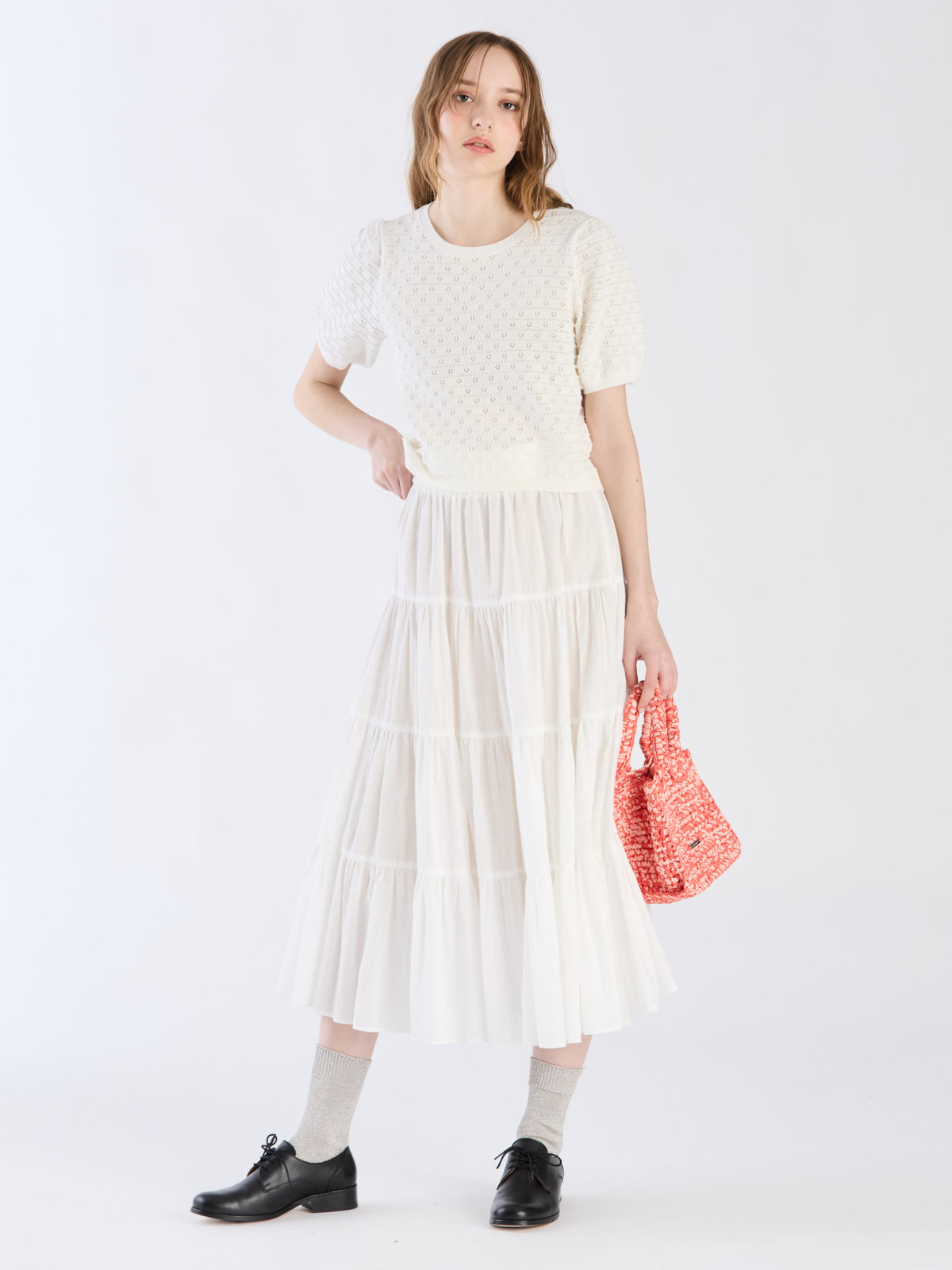 To b. by agnès b. 【Outlet】デイジーストライプニットプルオーバー ホワイト