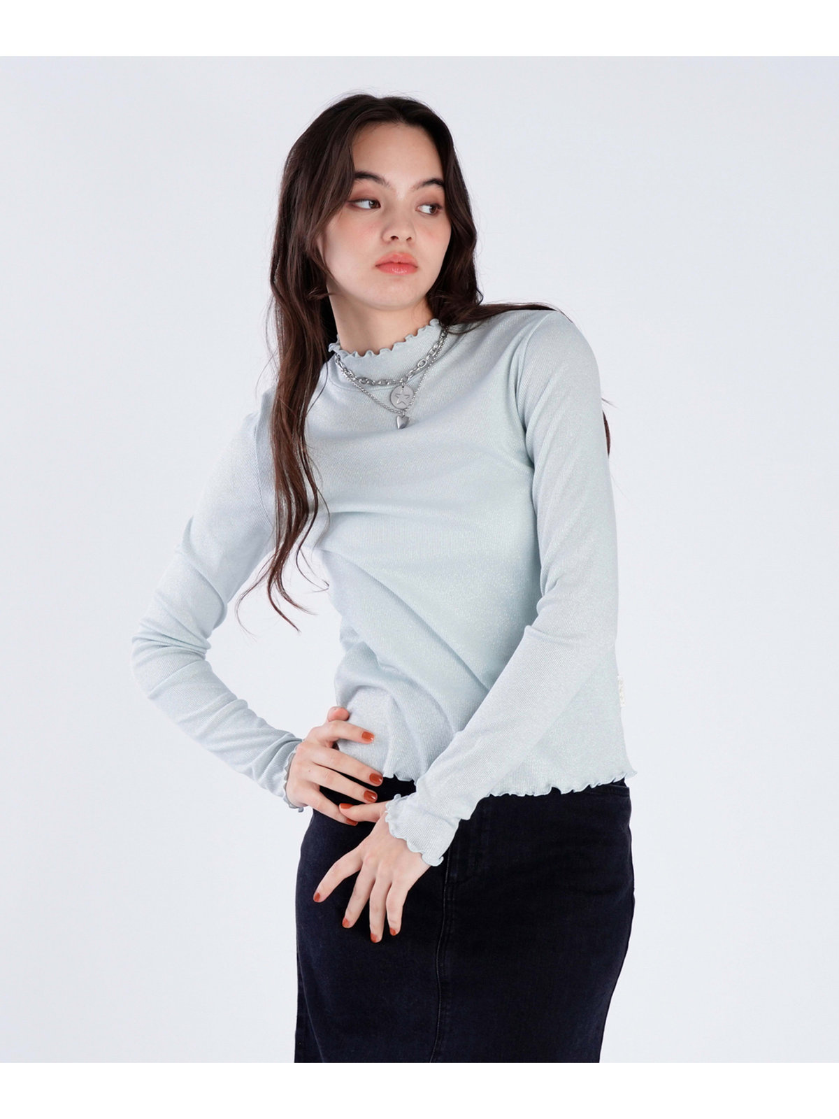 To b. by agnès b. 【Outlet】ラメ ハイネック プルオーバー ブルー