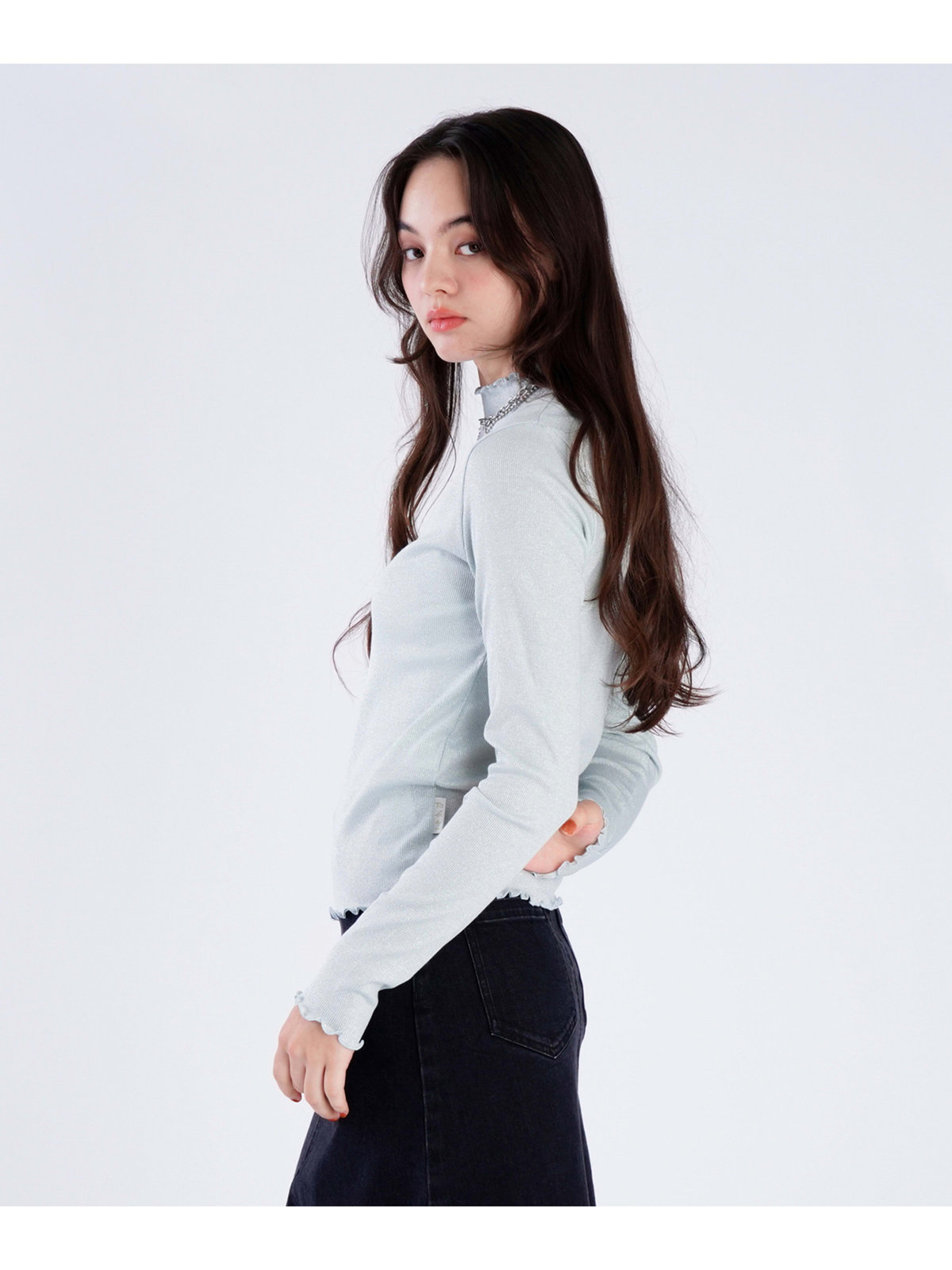 To b. by agnès b. 【Outlet】ラメ ハイネック プルオーバー ブルー