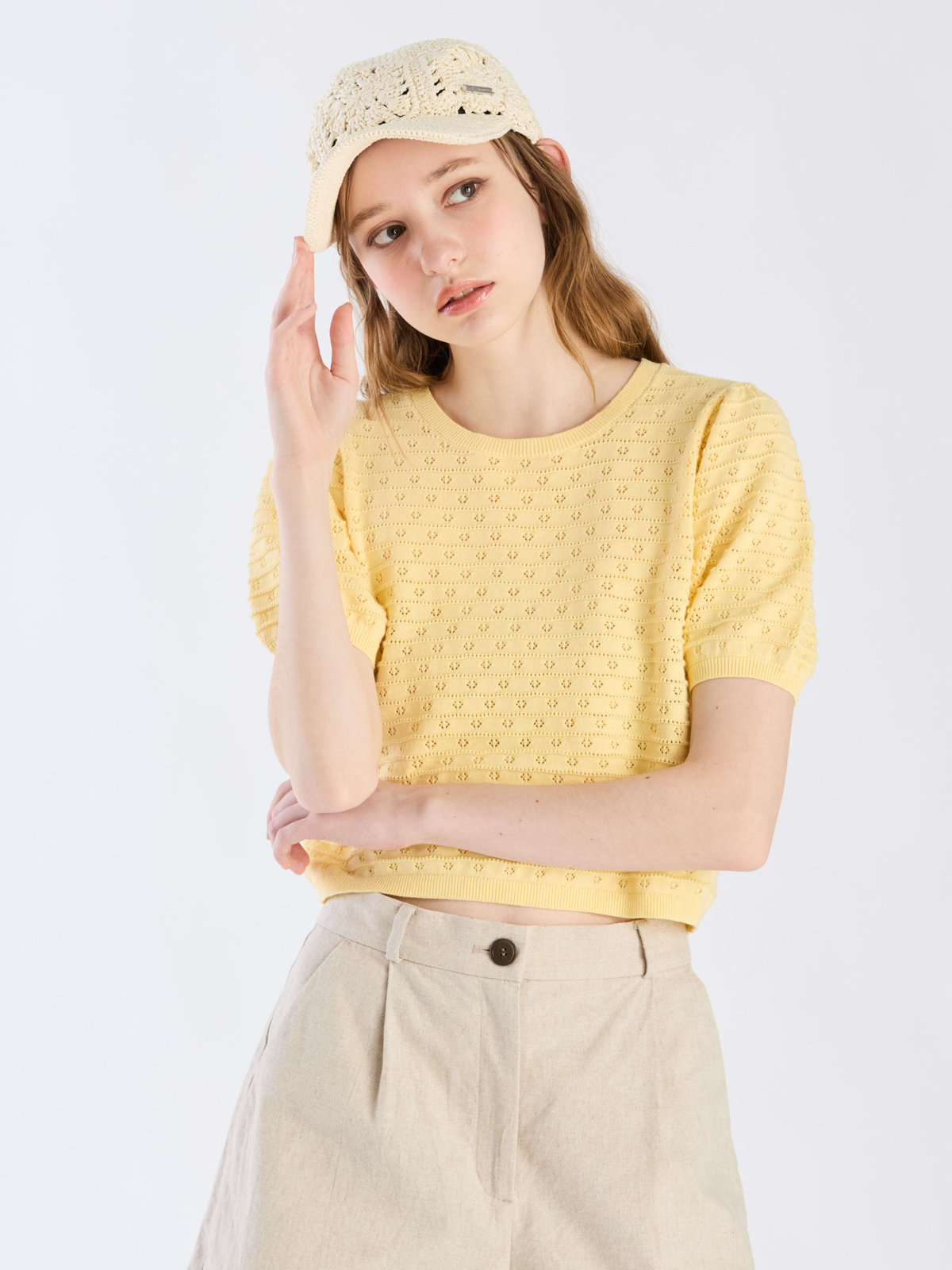 To b. by agnès b. 【Outlet】デイジーストライプニットプルオーバー イエロー