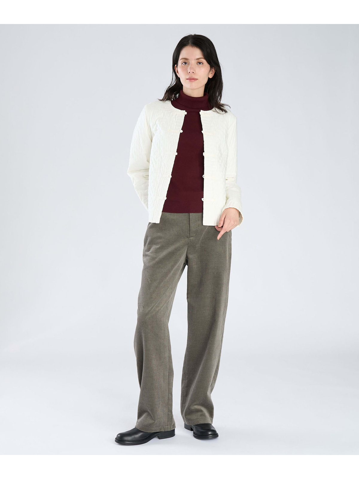FEMME ウィメンズ コットン タートルネック 長袖 ニットトップス ”Eddy” ボルドー