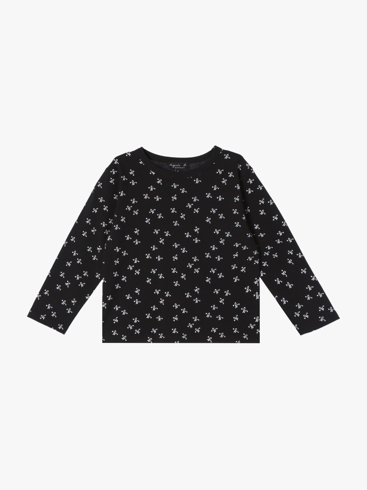 ENFANT ユニセックス キッズ 総柄プリント オーガニックコットン 長袖Tシャツ ブラック