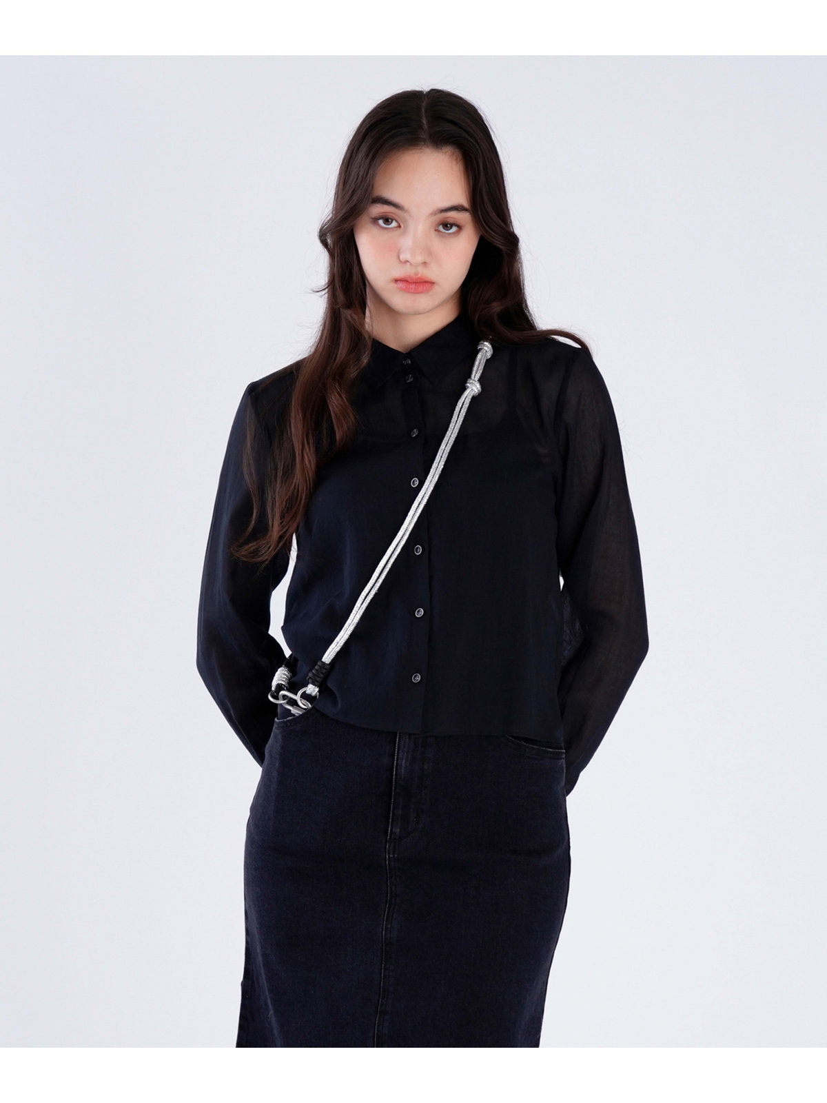 To b. by agnès b. 【Outlet】シアー コットン ロングスリーブ シャツ ブラック