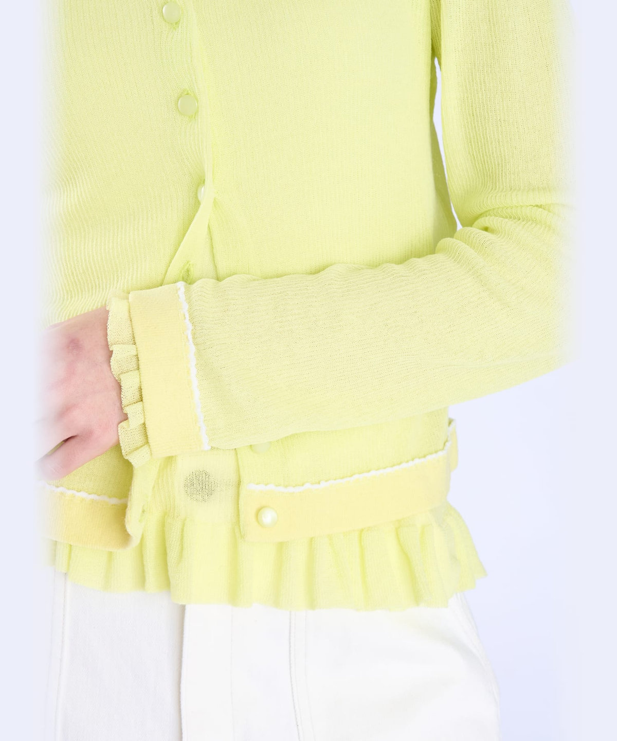 To b. by agnès b. シアー リブ 長袖 ニット カーディガン イエロー